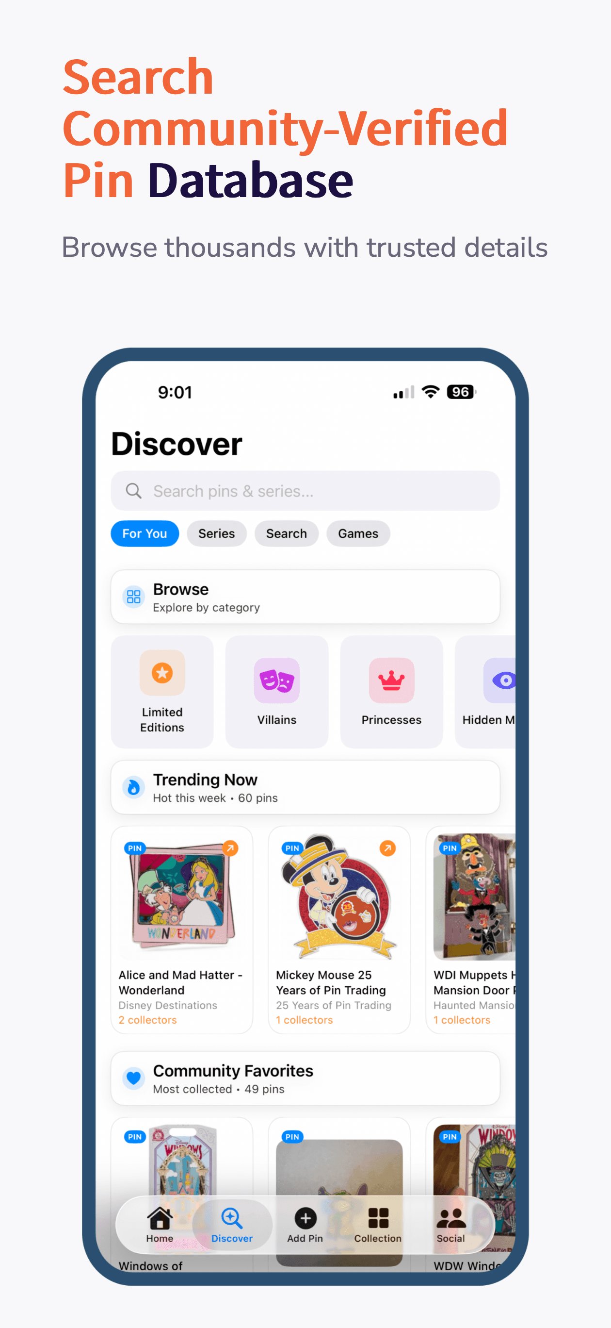 Pinsdex discover screen