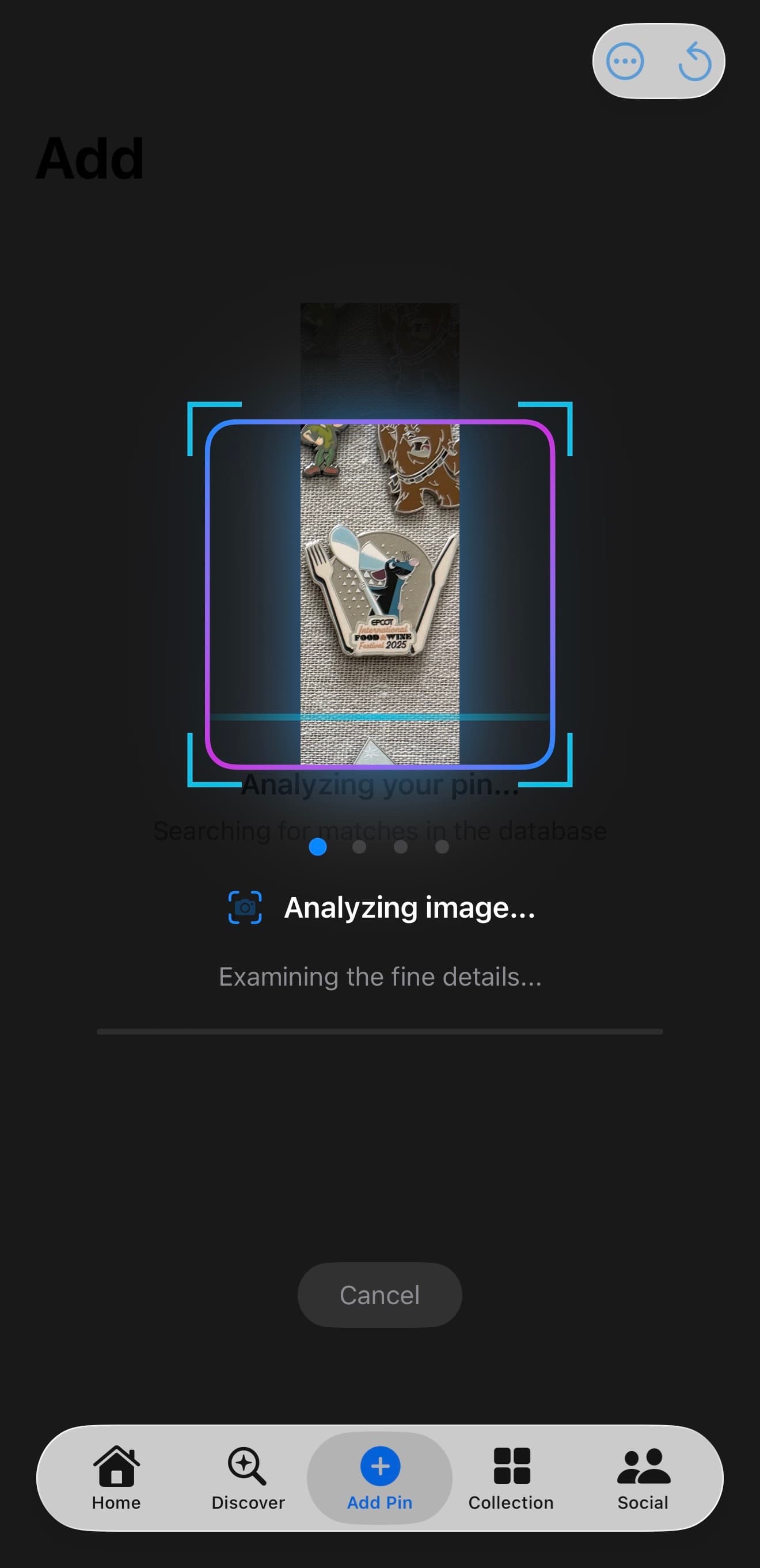 Pinsdex AI scan identifying a Disney pin