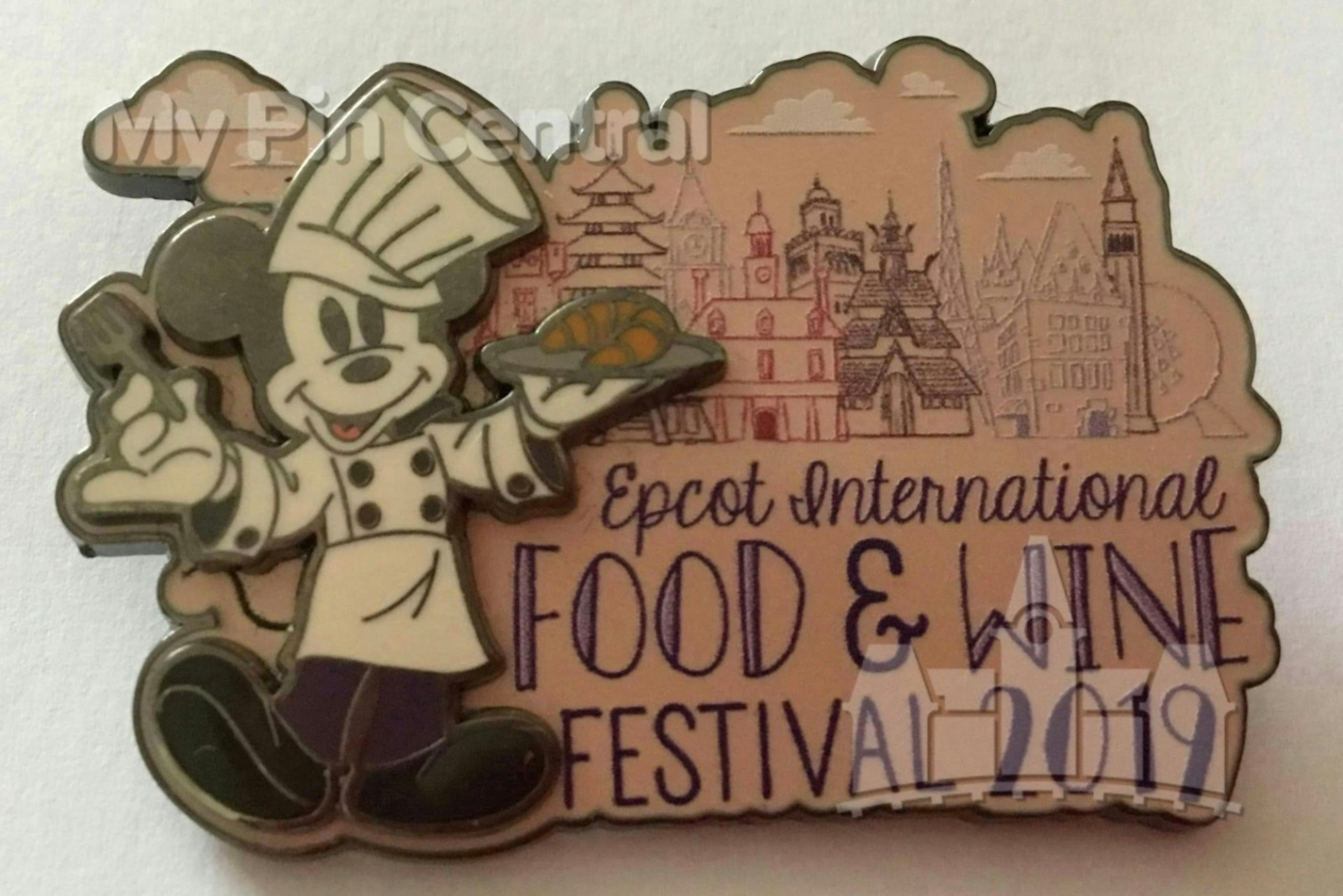 Chef Mickey Mouse Epcot International Food & Wine Festival 2019 Logo Pin front