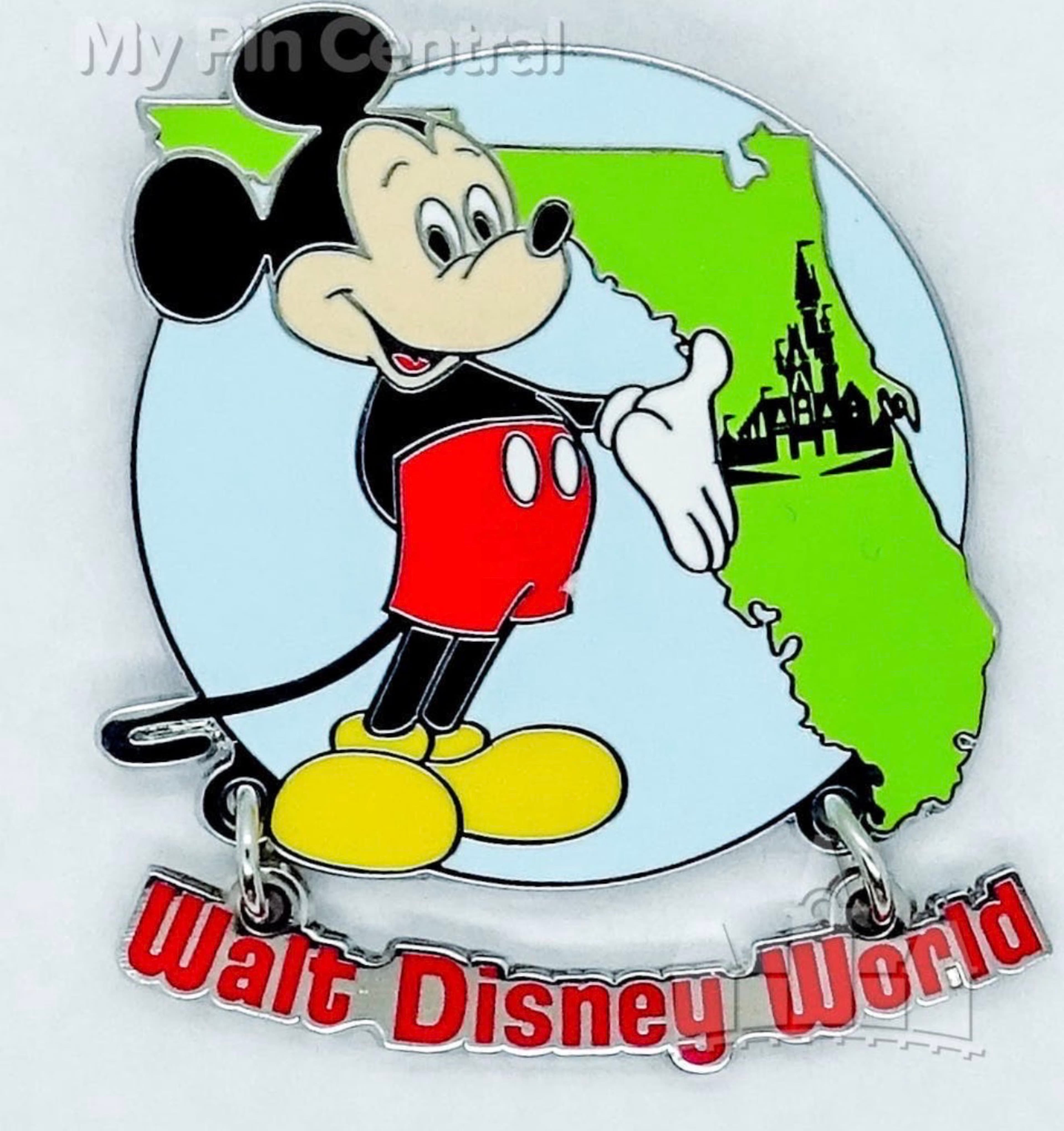 Mickey Mouse Florida Map Walt Disney World 50th Anniversary Dangle Pin front