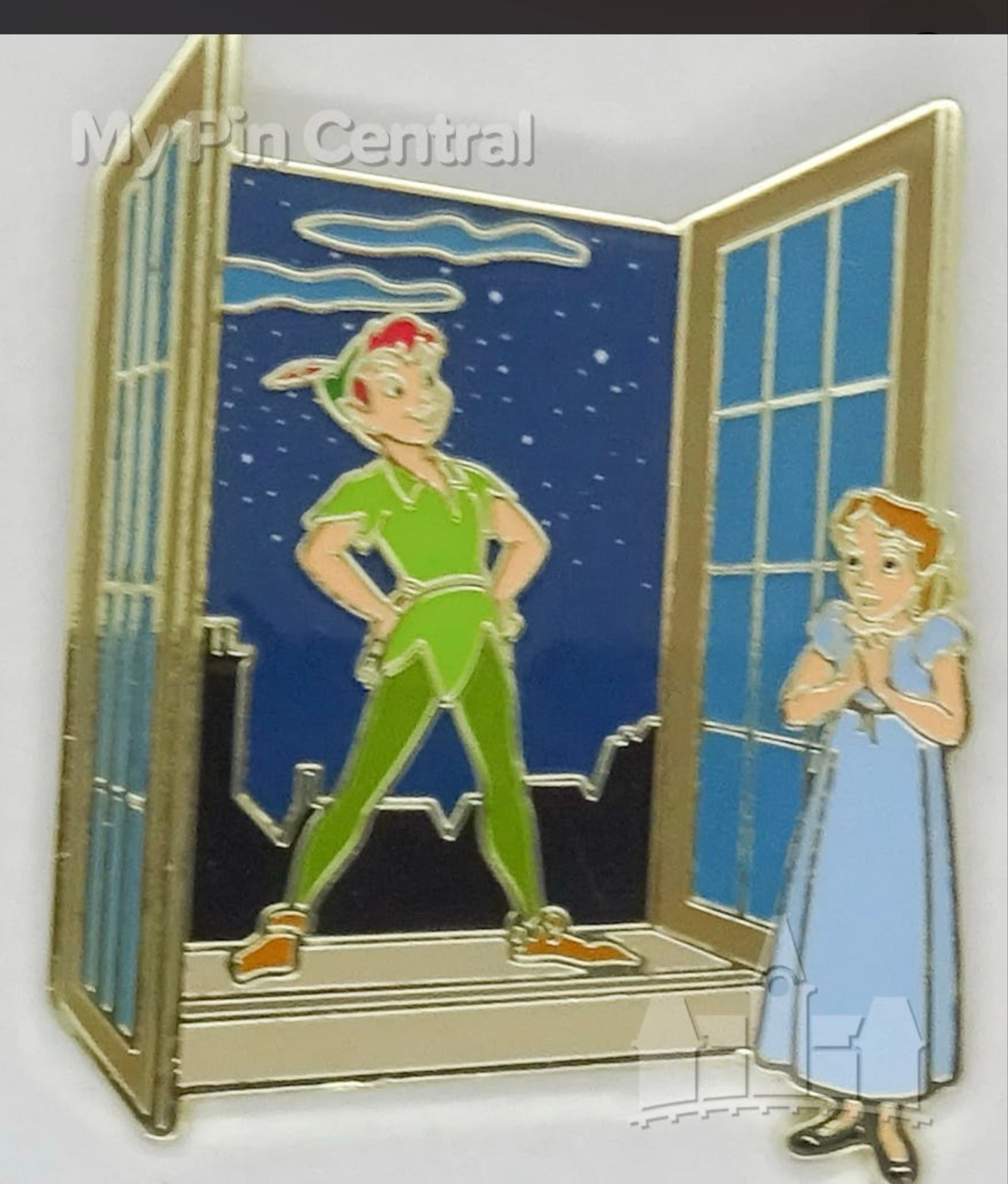 Peter Pan & Wendy Standing in Open Window Skyline