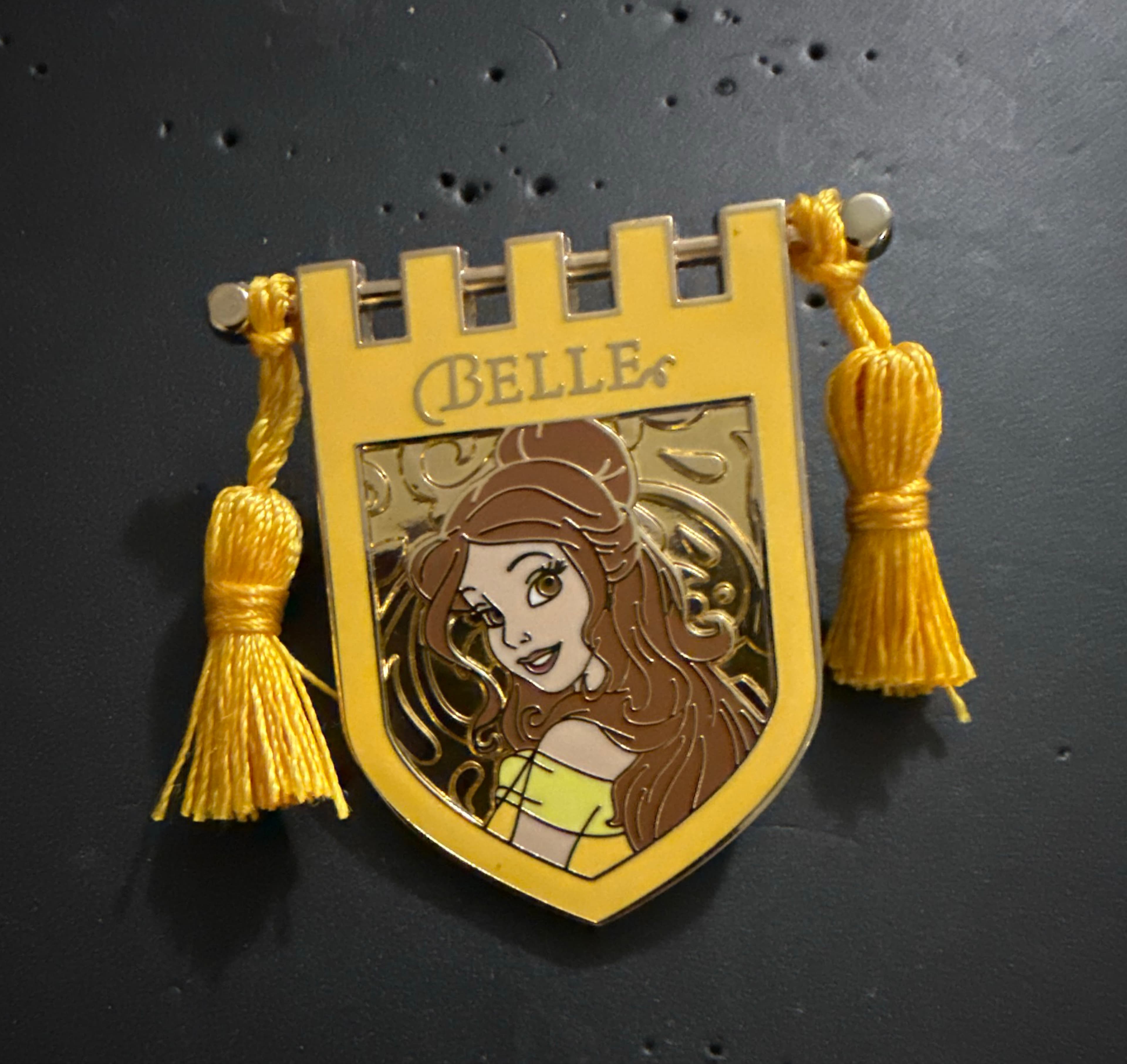 Princess Belle Crest Banner with Tassels Pin