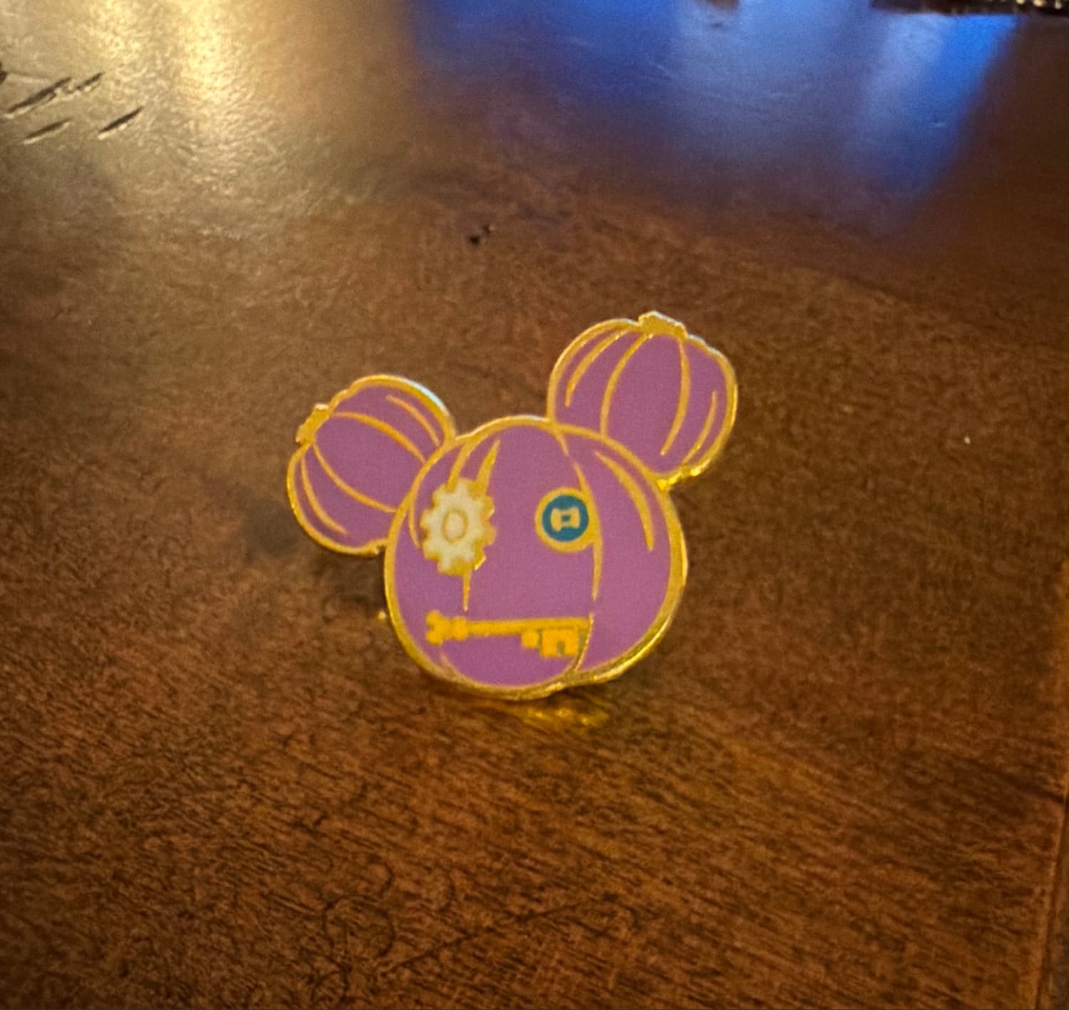 Purple Stitched Mickey Mouse Halloween Icon Pin with Gear Eye and Key Mouth