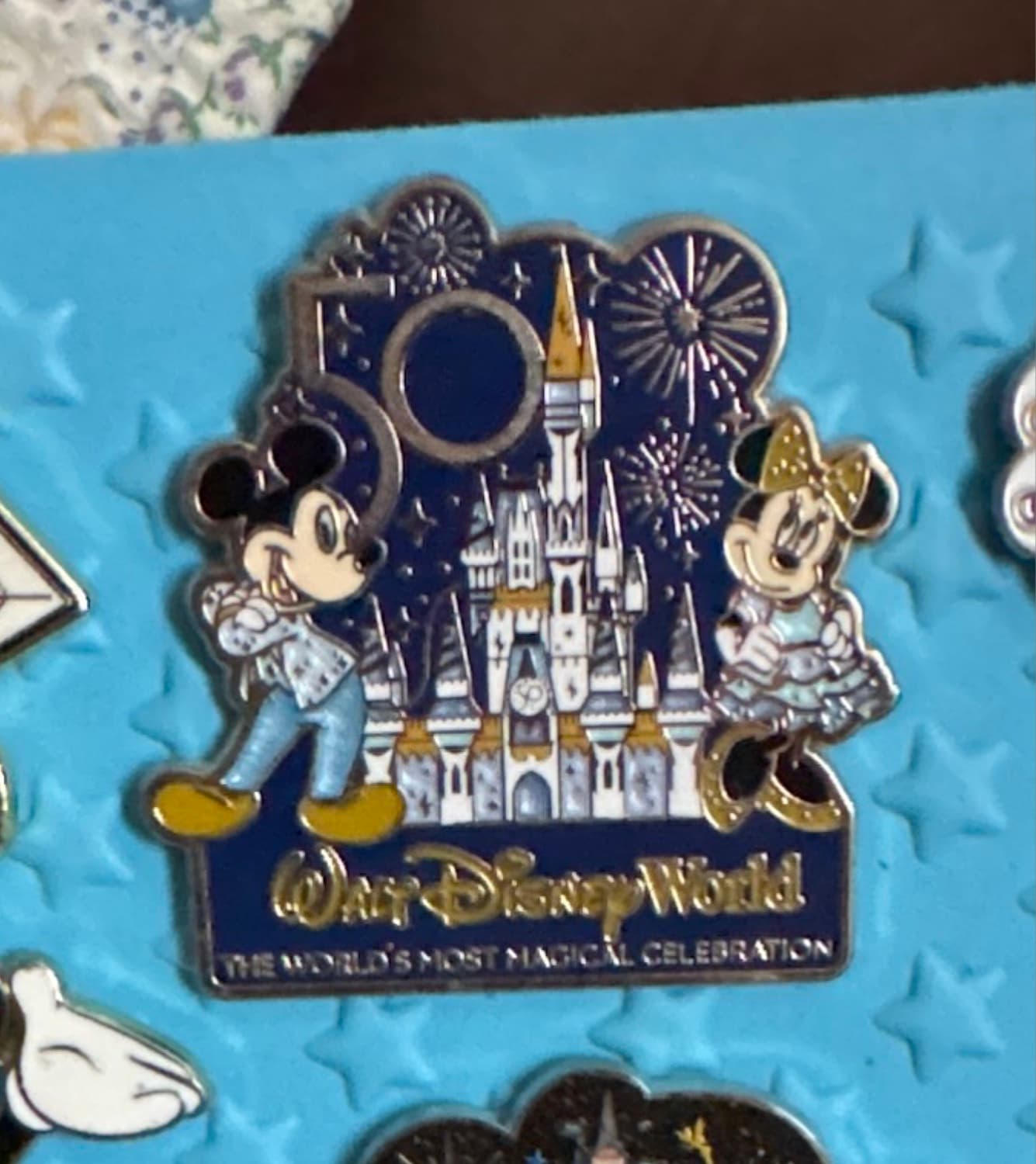 Mickey and Minnie Walt Disney World 50th Anniversary Celebration Cinderella Castle Pin