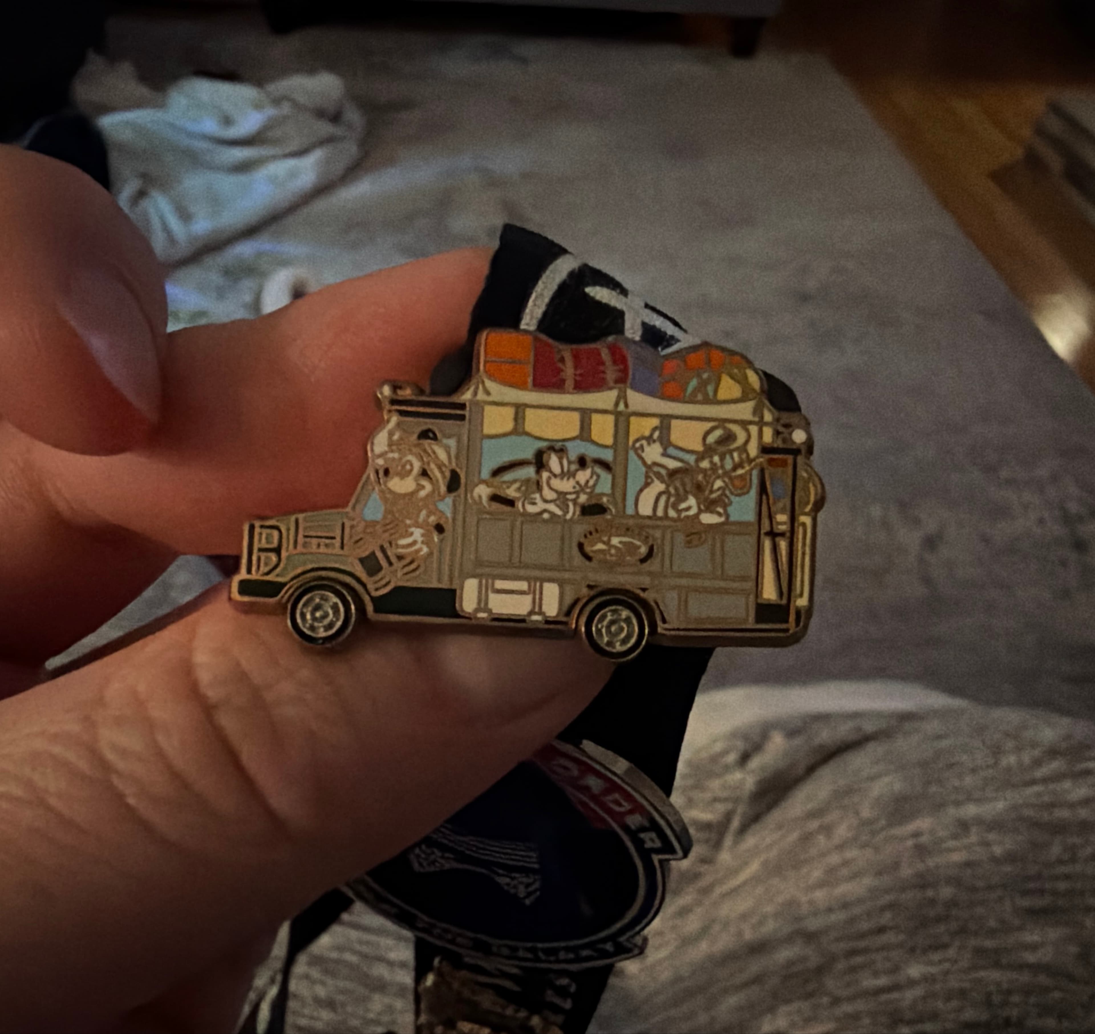 Mickey, Goofy, and Pluto in Vintage Travel Truck with Luggage Pin