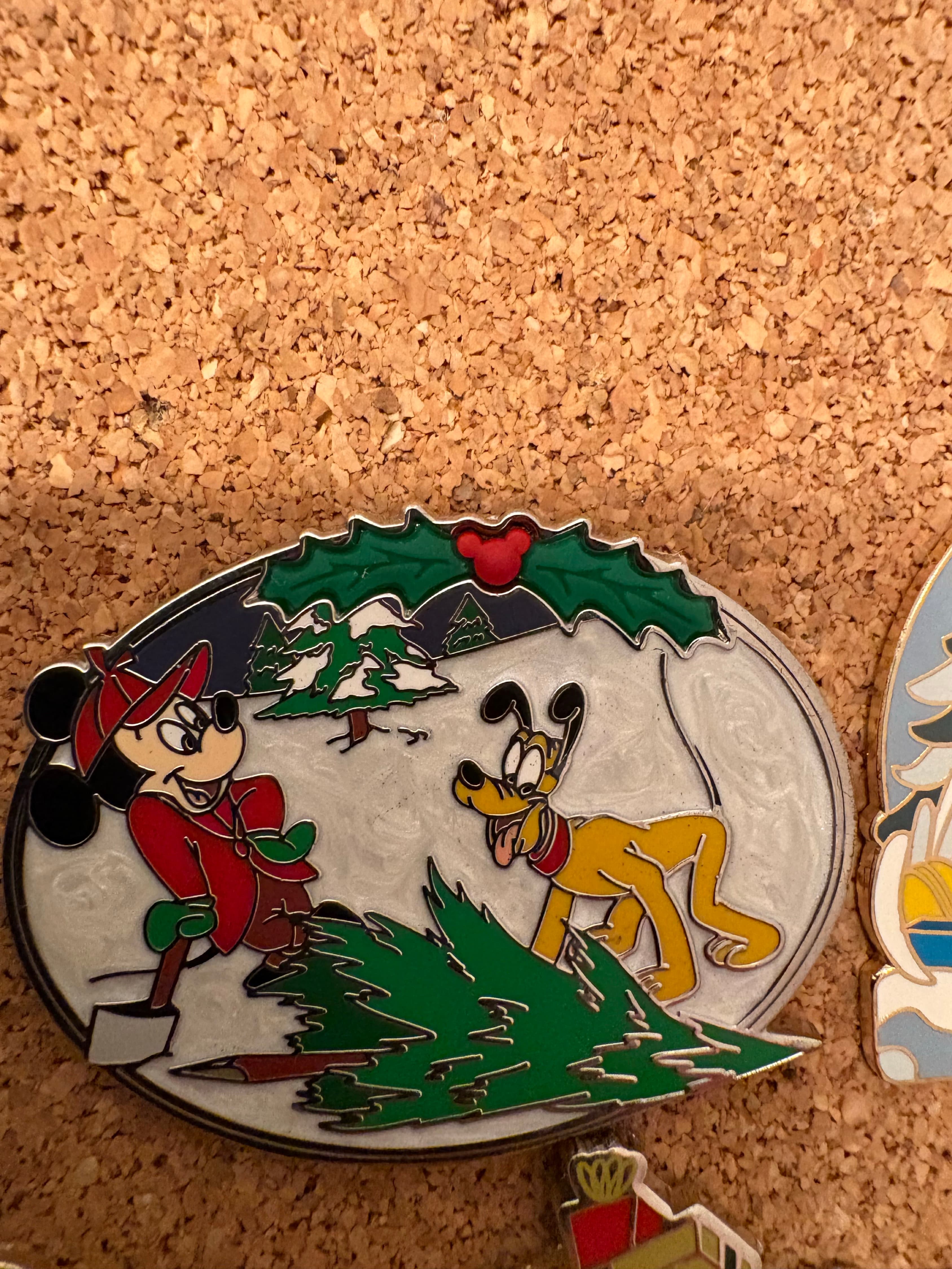 Minnie Mouse and Pluto Chopping Christmas Tree with Holly Border