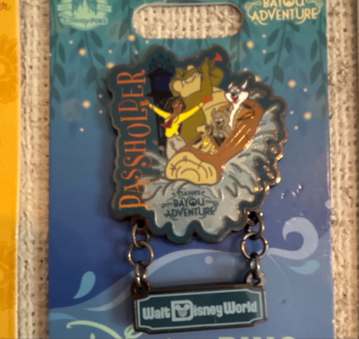 Tiana's Bayou Adventure Annual Passholder Limited Edition Pin with Walt Disney World Dangle