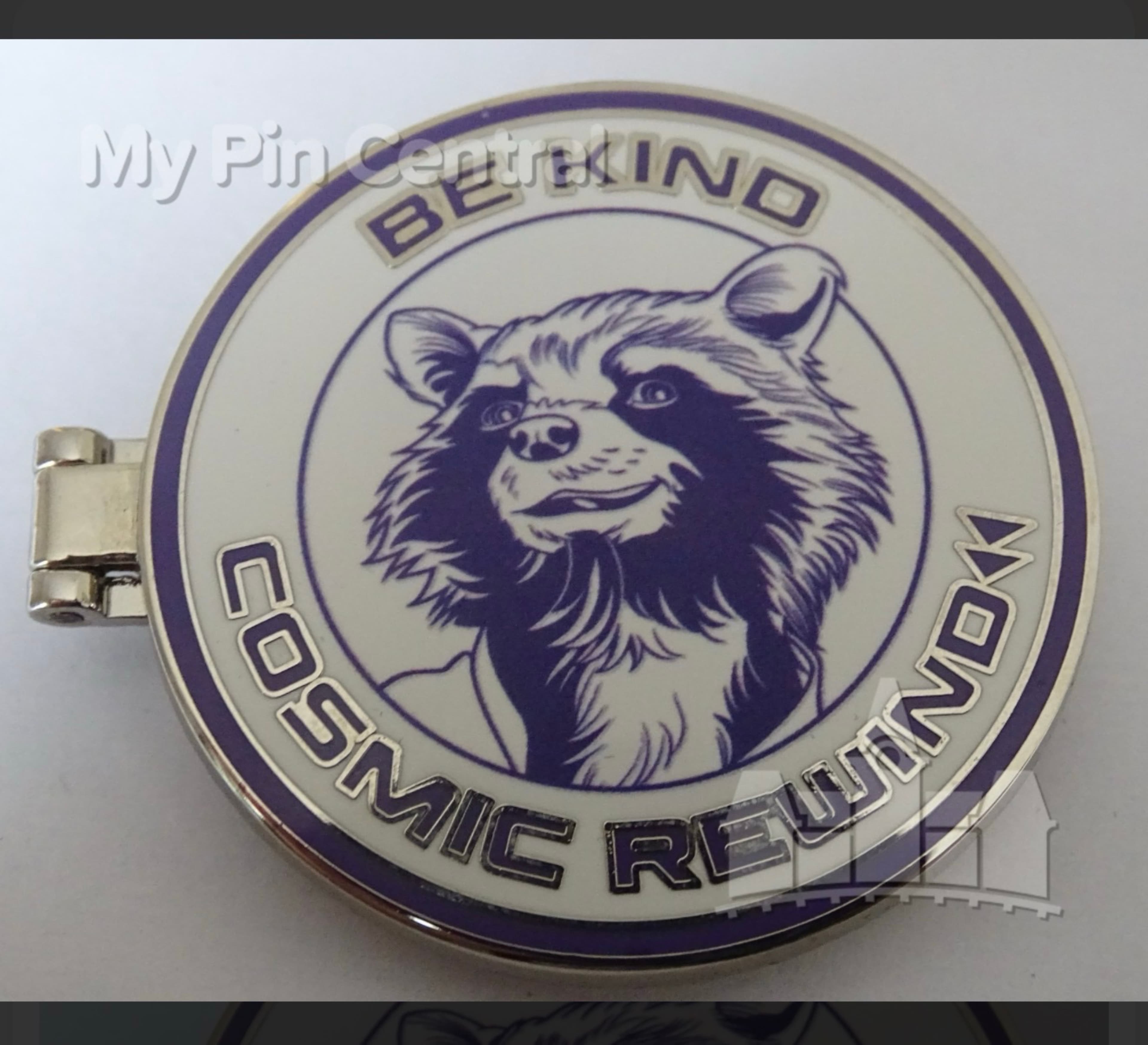 Rocket Raccoon Be Kind Cosmic Rewind Hinged Pin front