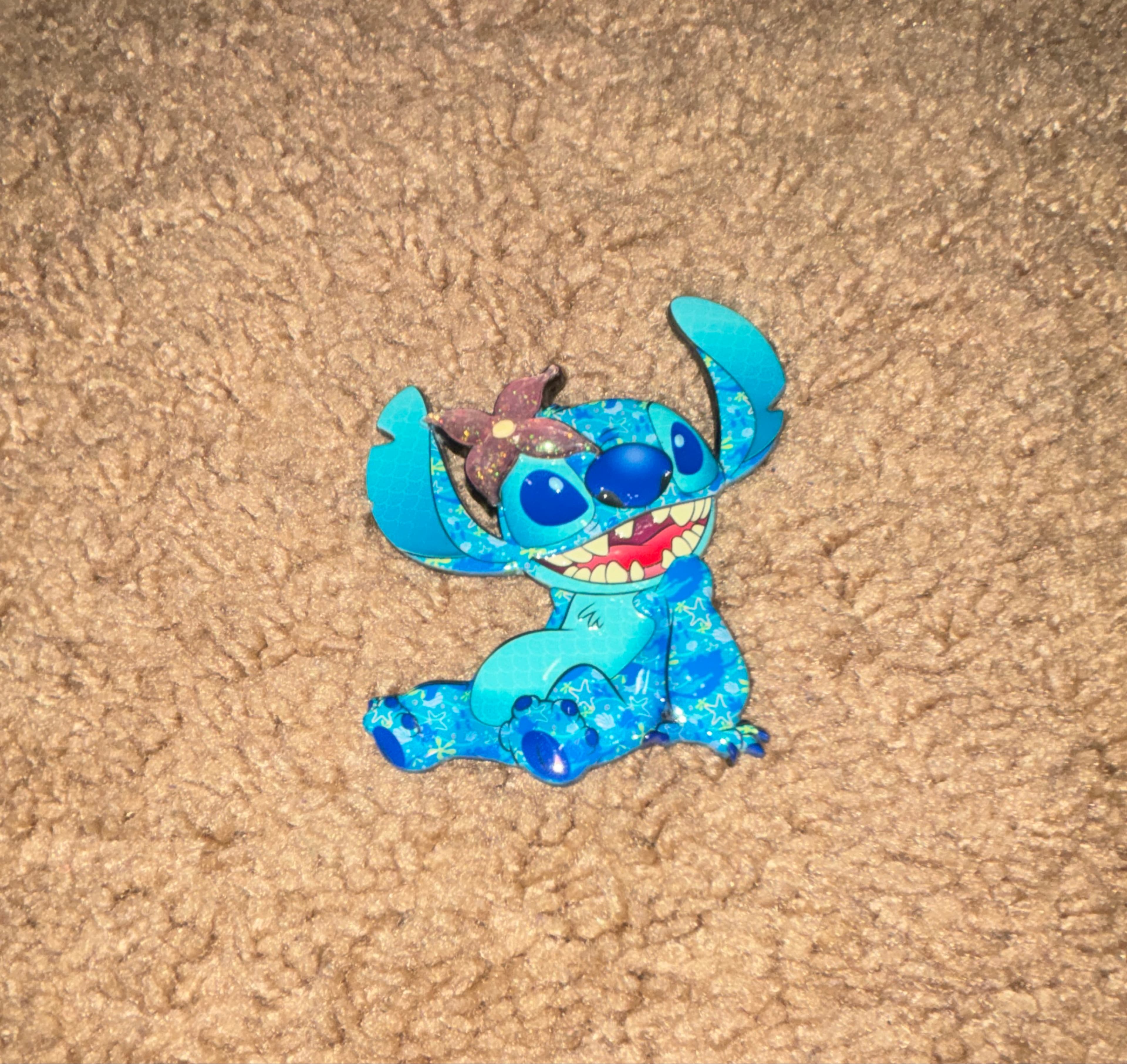 Stitch with Flower on Head Glitter Pin