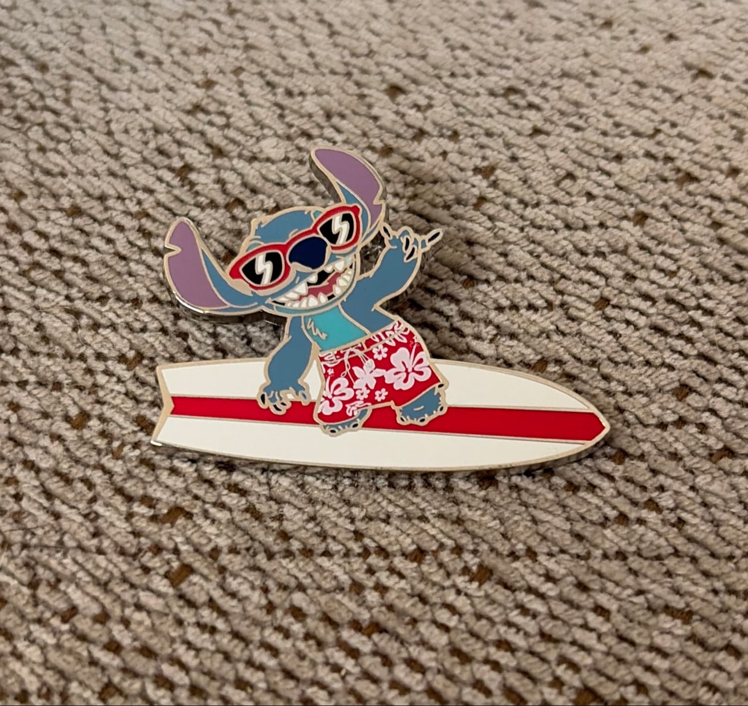 Stitch on Surfboard with Sunglasses