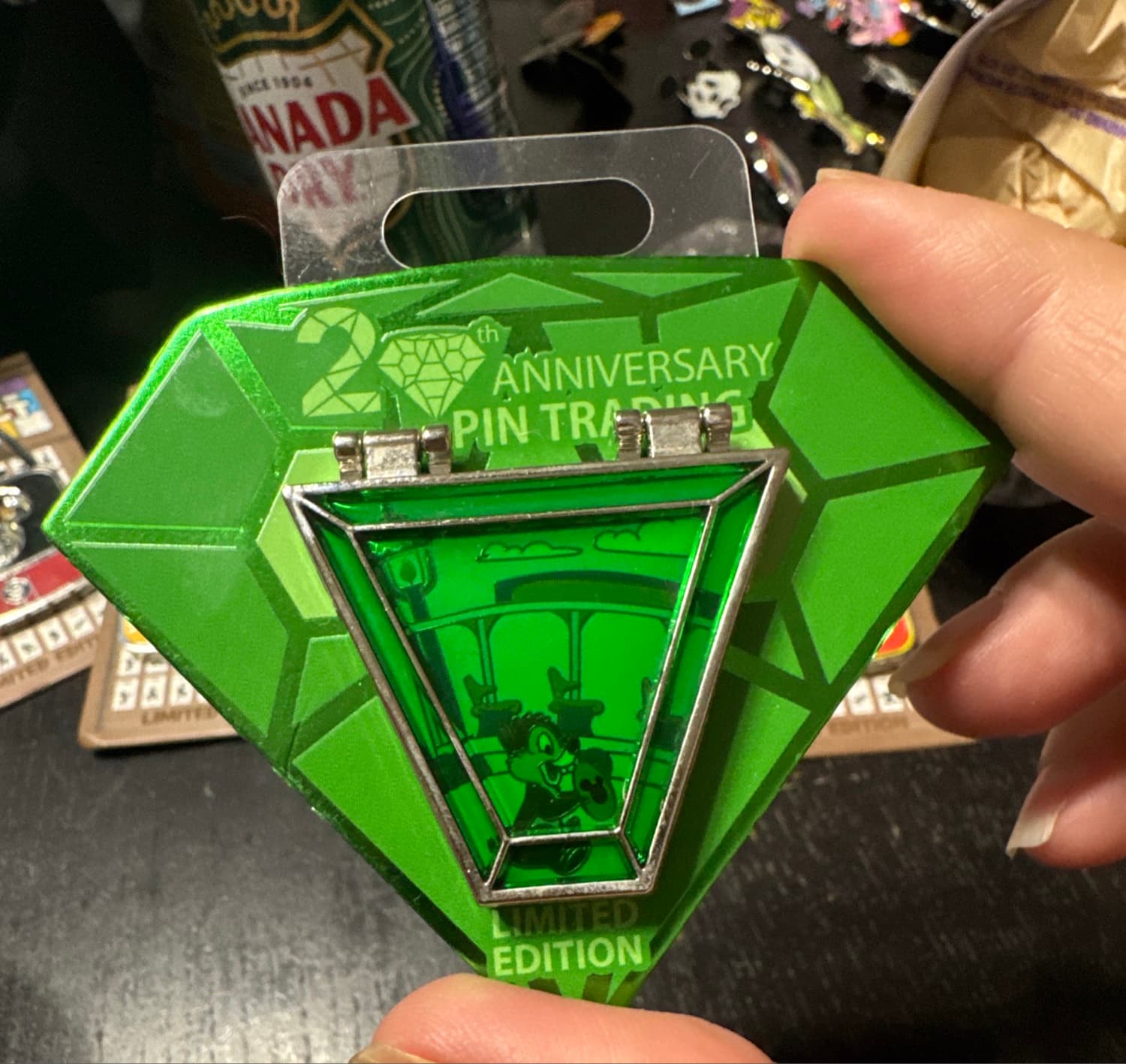 Mickey Mouse 20th Anniversary Pin Trading Green Diamond Limited Edition Pin