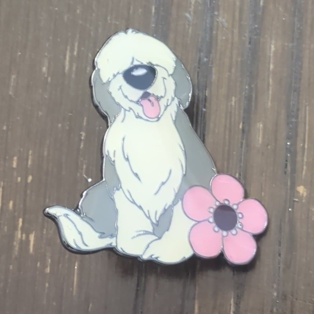 Max (Old English Sheepdog) with Pink Flower