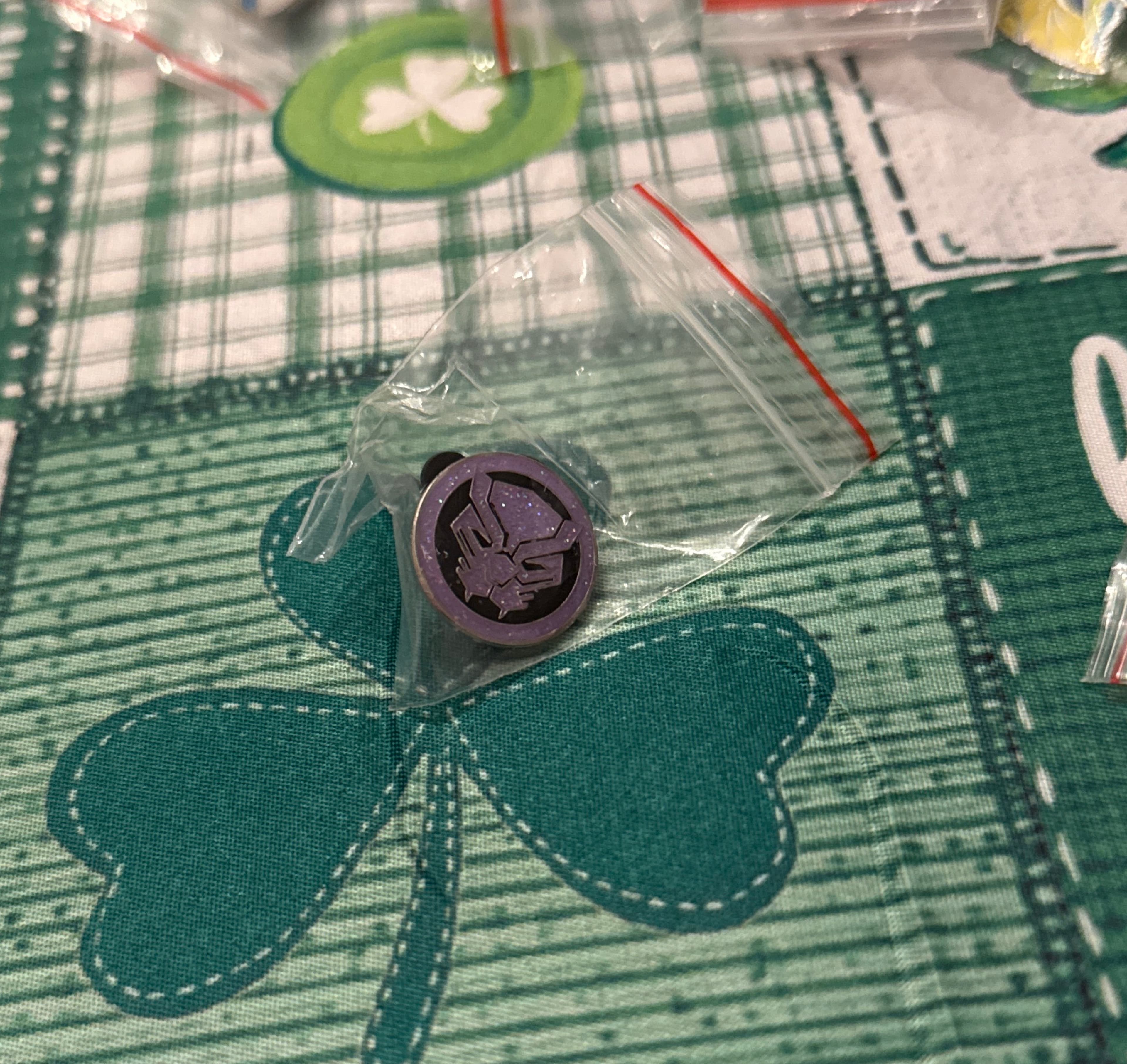 Black Panther Mask Purple Glitter Pin