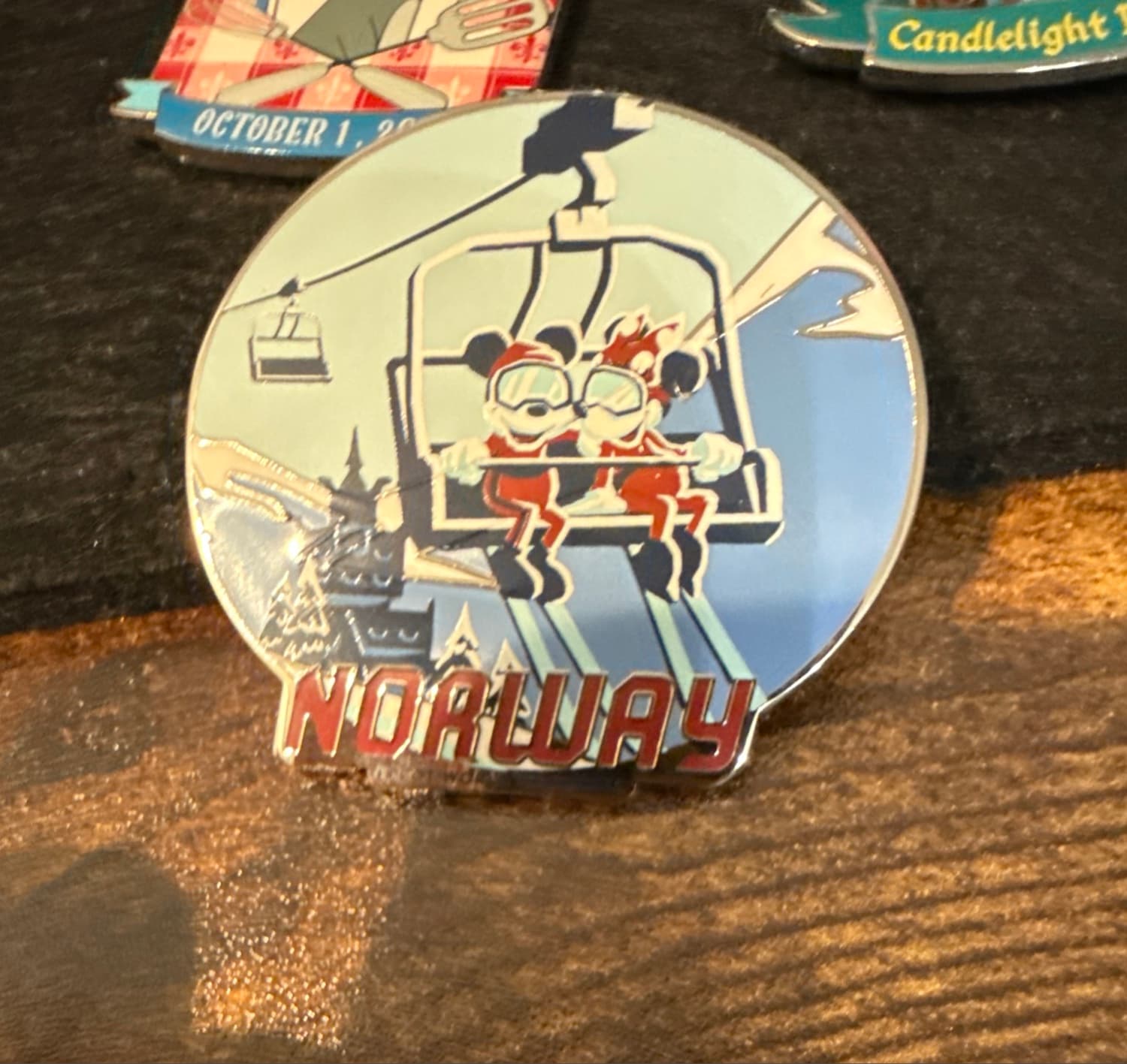 Mickey and Minnie Ski Lift Norway Epcot World Showcase Pin