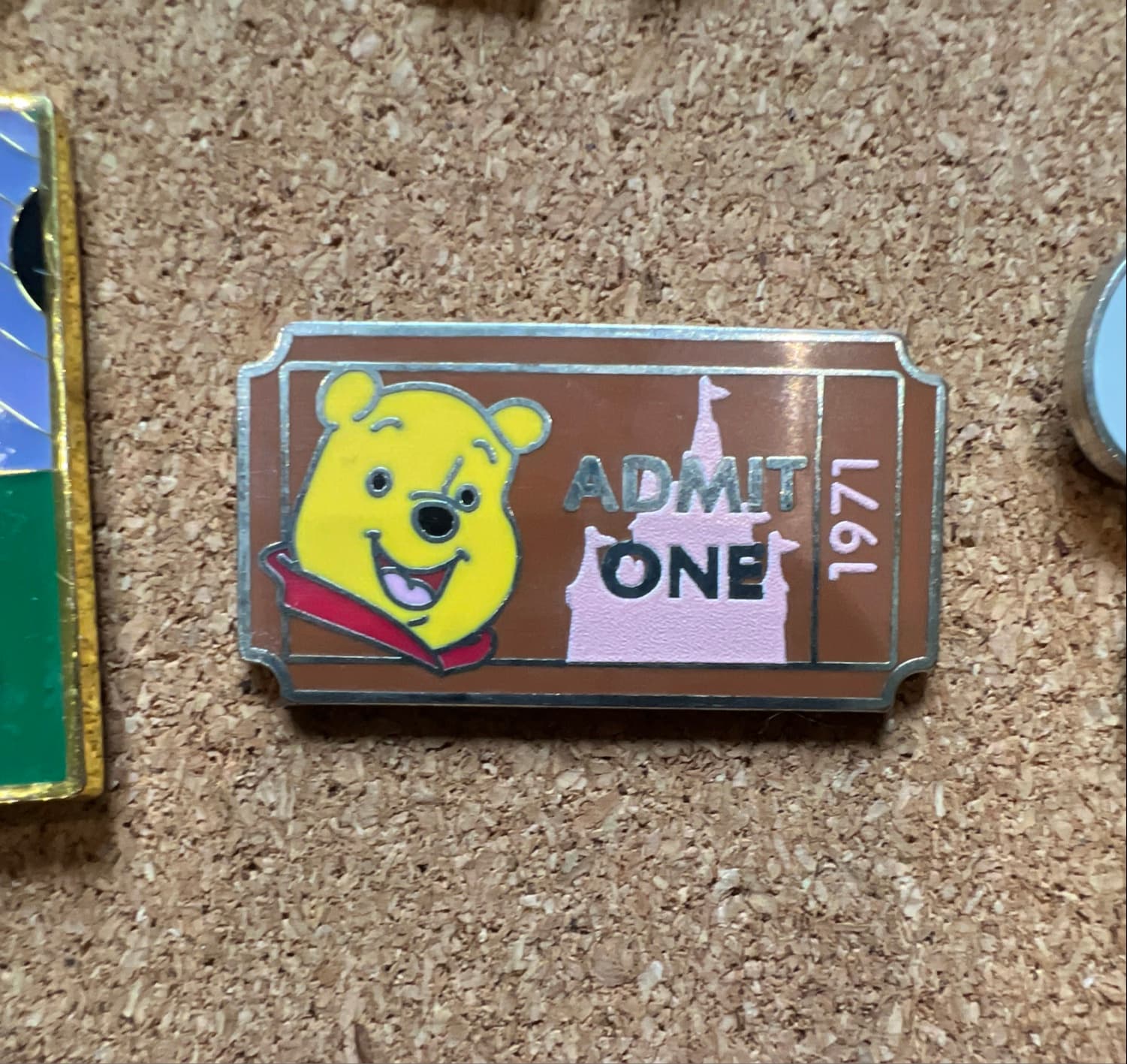 Winnie the Pooh Admit One Ticket 1971 Pin front