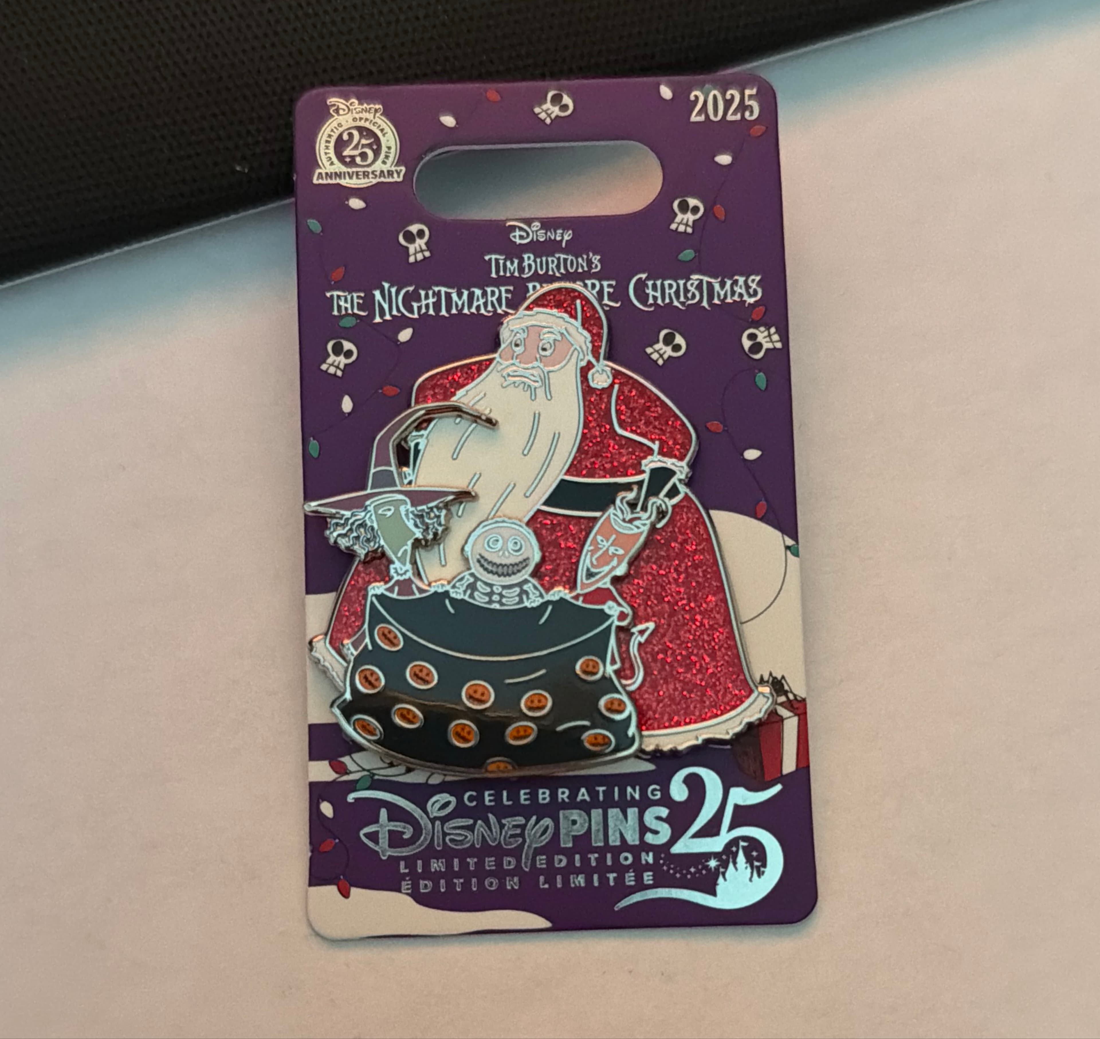 Santa holding Lock, Shock, & Barrel in Santa Bag - The Nightmare Before Christmas - Celebrating Disney Pins 25