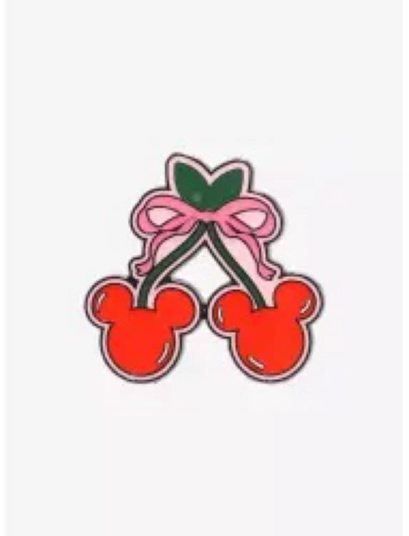 Mickey Icon Head Cherry with Pink Bow Enamel Pin front