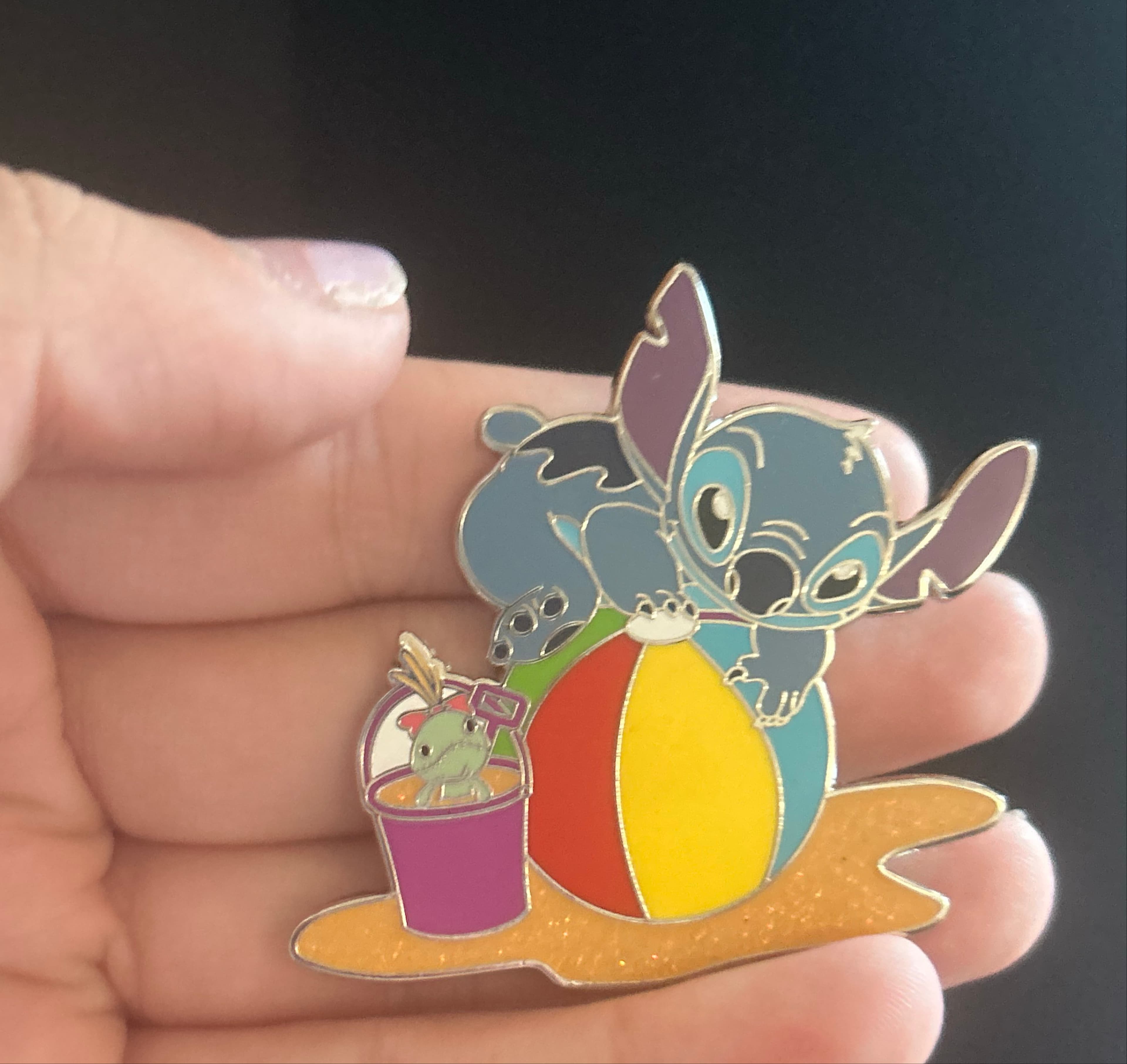 Stitch on Beach Ball with Scrump in Sand Bucket