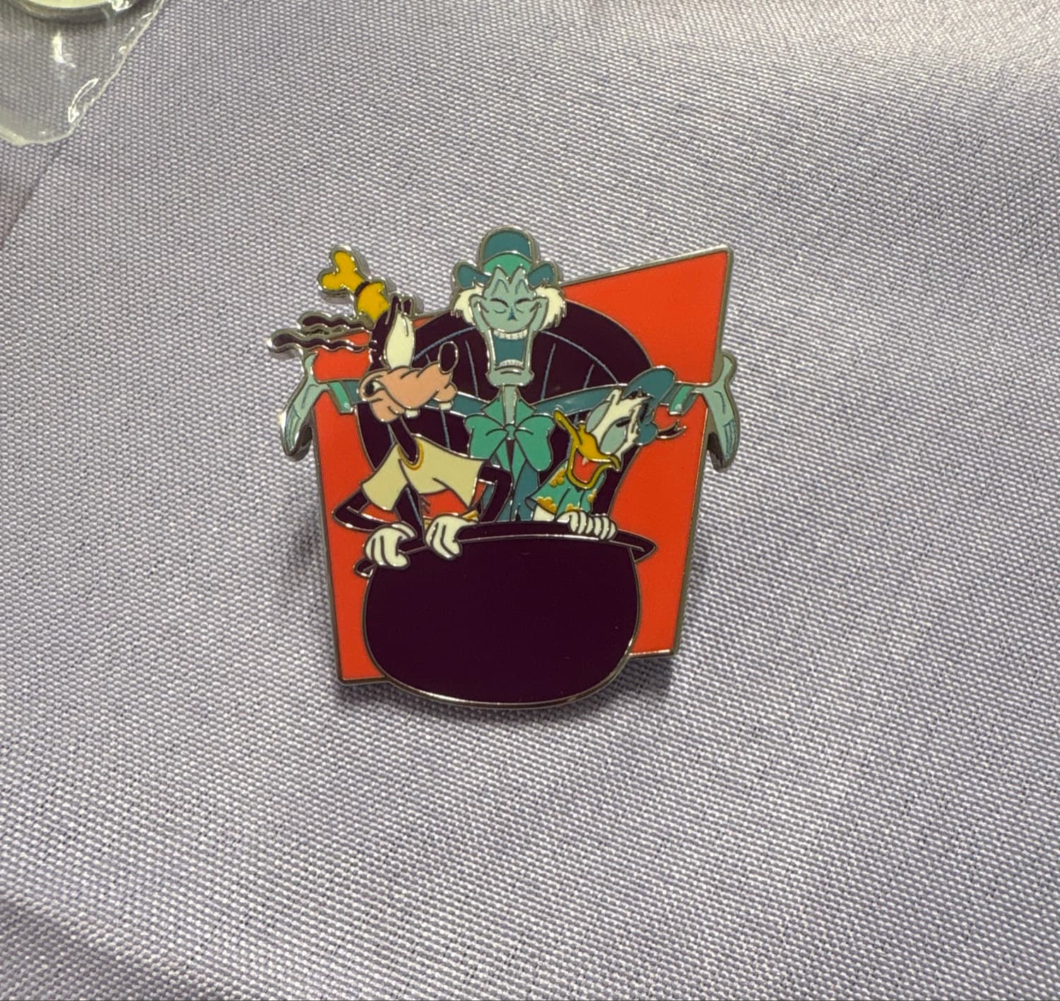 Goofy, Donald Duck, and Phineas the Hitchhiking Ghost in Cauldron Halloween Pin