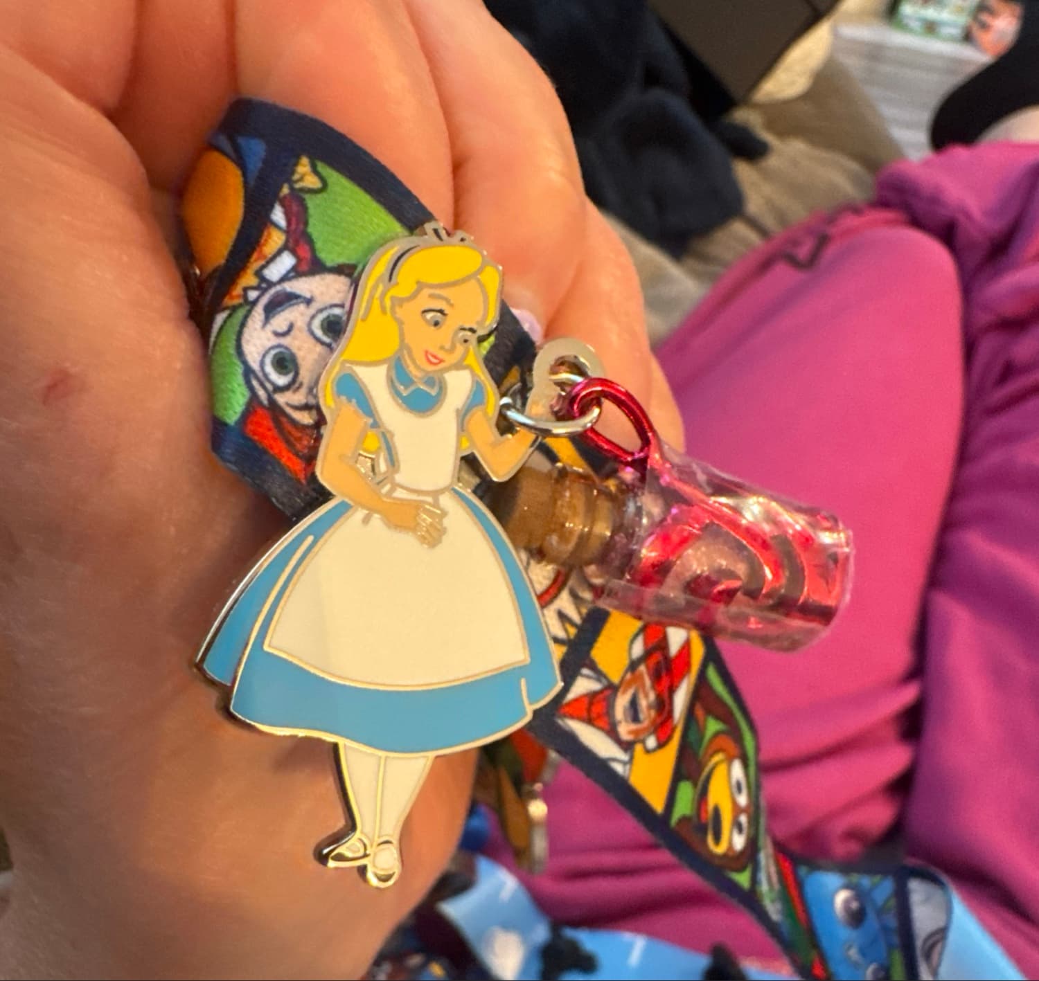 Alice with Shrink Me Glitter Bottle Pin