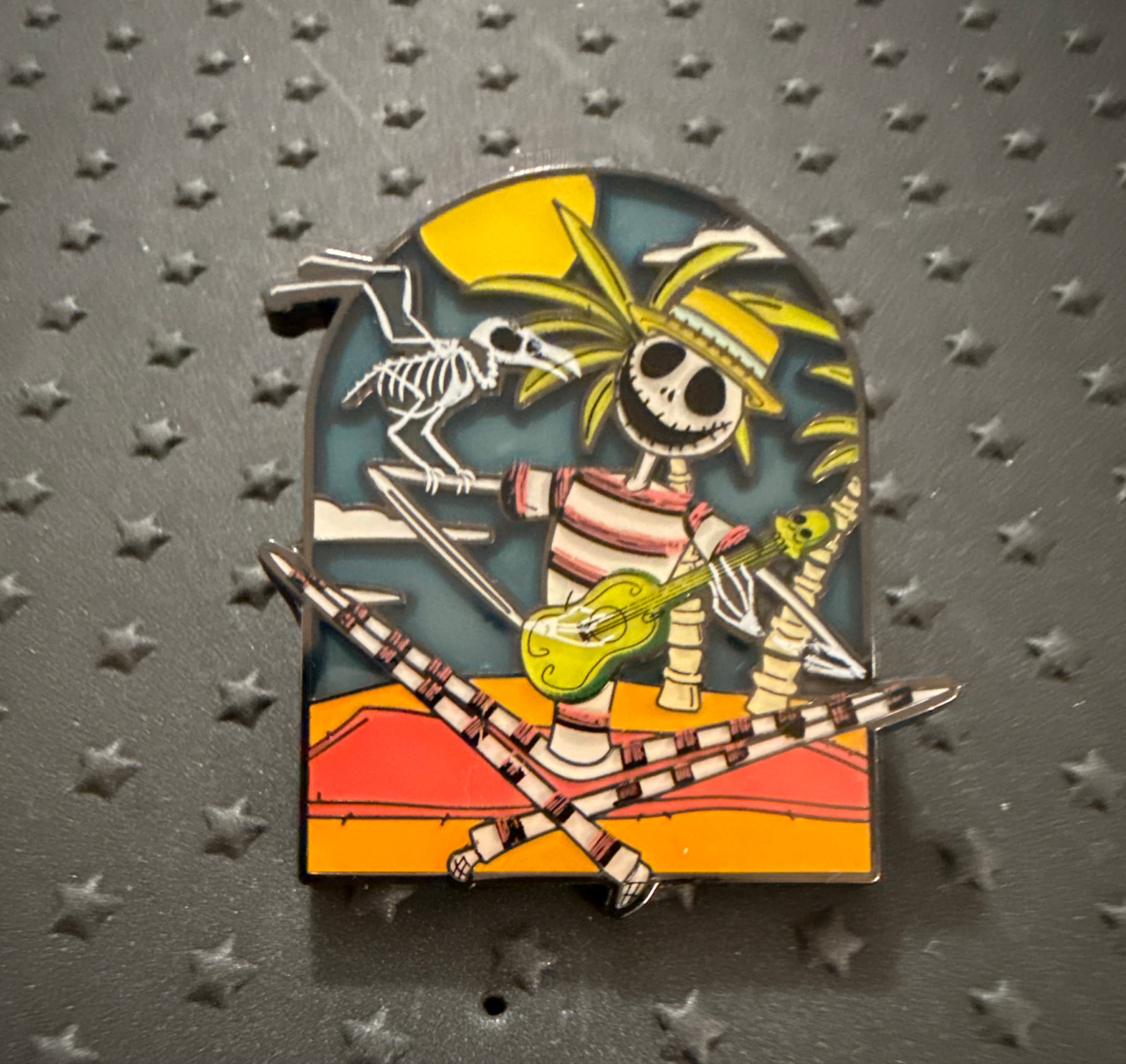 Jack Skellington in Bathing Suit with Ukulele and Skeleton Parrot