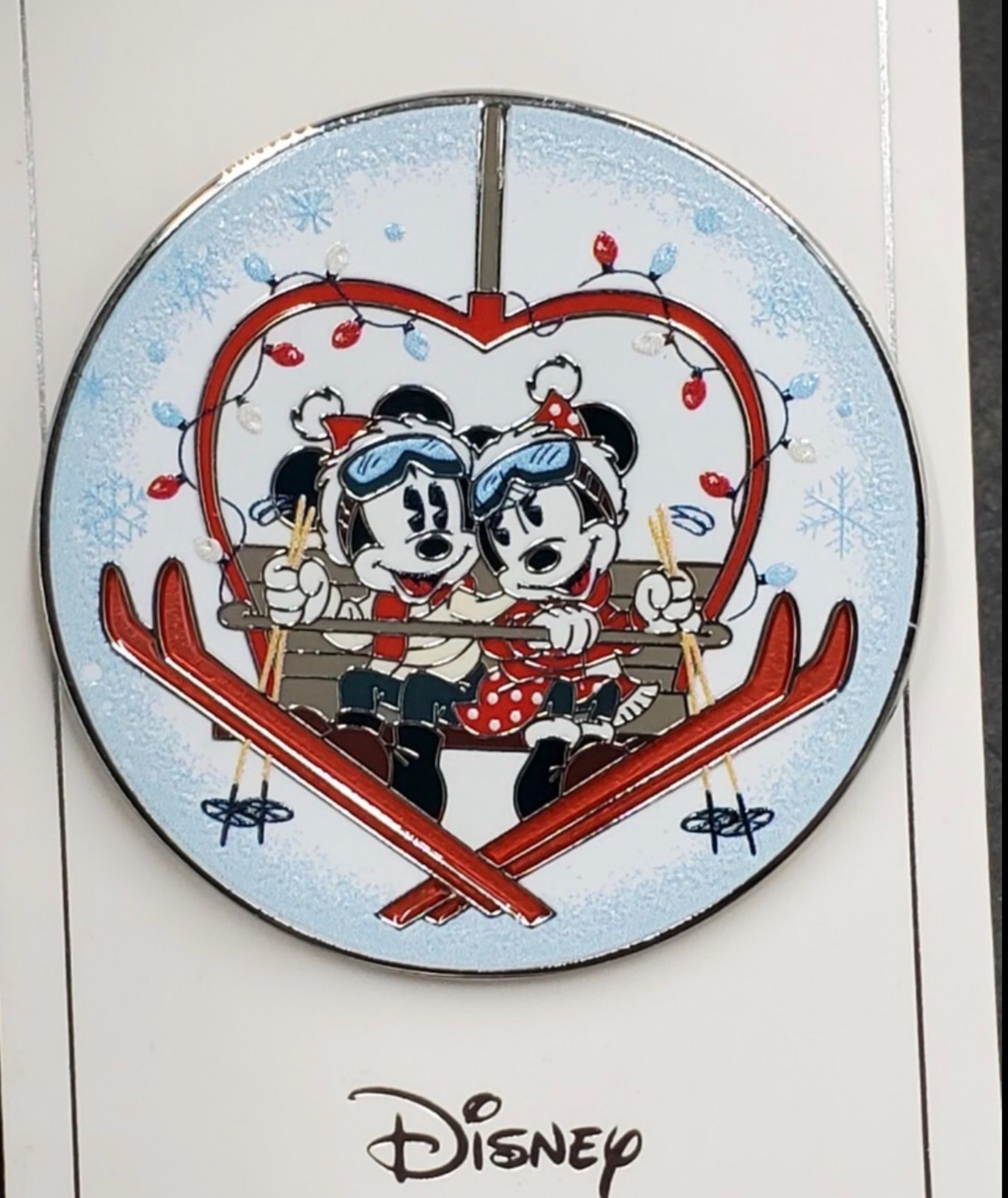 Disney Christmas 2021 Mickey and Minnie on Ski Lift Holiday Pin front
