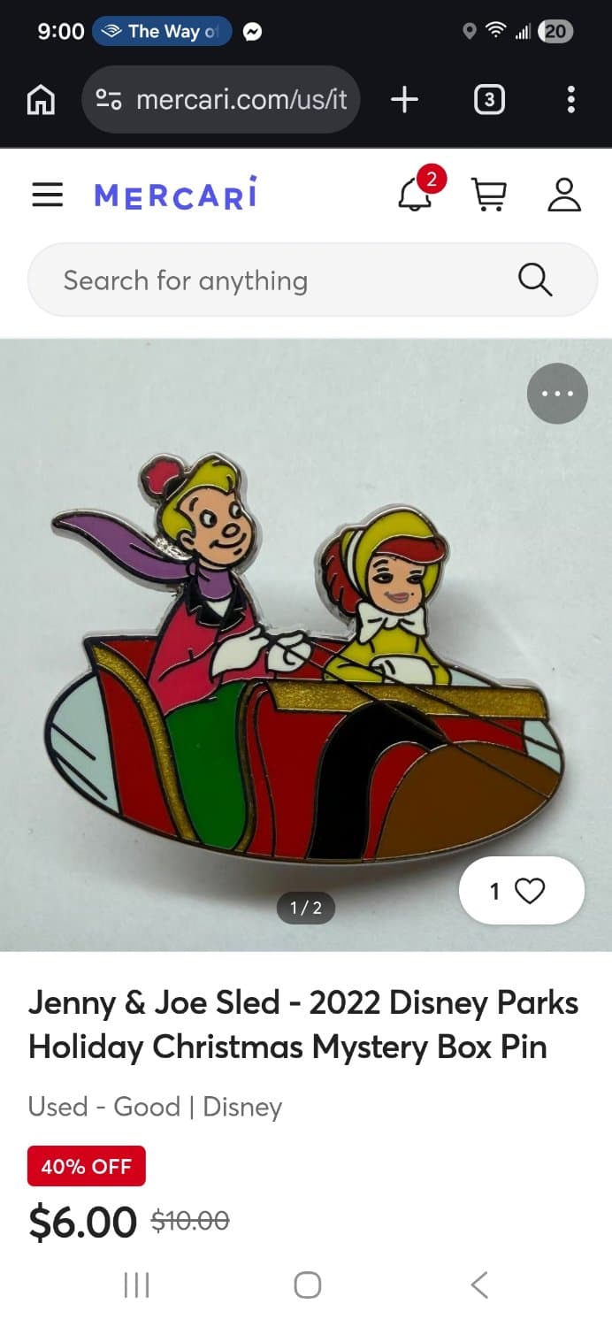 Joe & Jenny (Once Upon a Wintertime / Melody Time) Sledding Holiday Mystery Pin