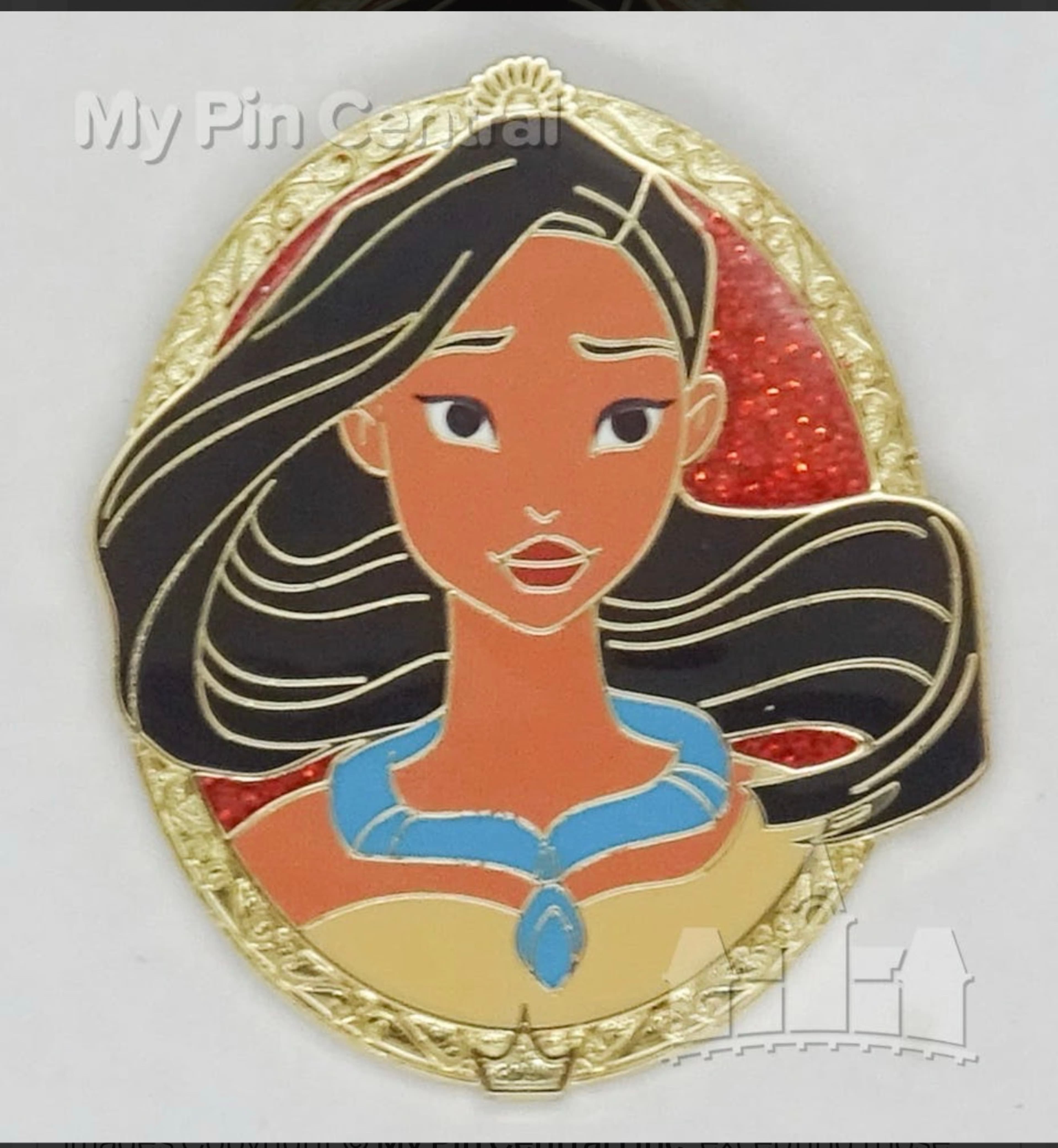 Pocahontas Portrait Gold Frame and Glitter Pin front