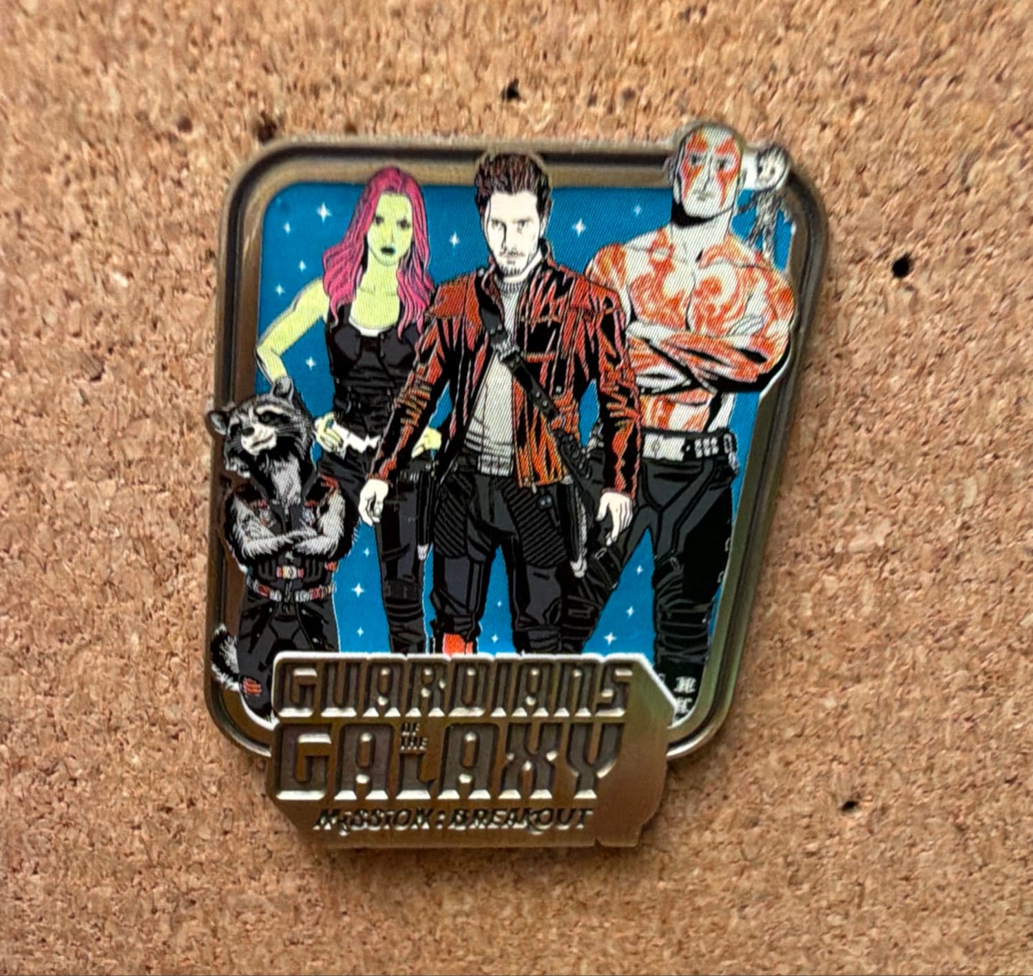 Guardians of the Galaxy Mission: Breakout - Rocket, Gamora, Starlord, Drax and Groot in a Blue Parallelogram