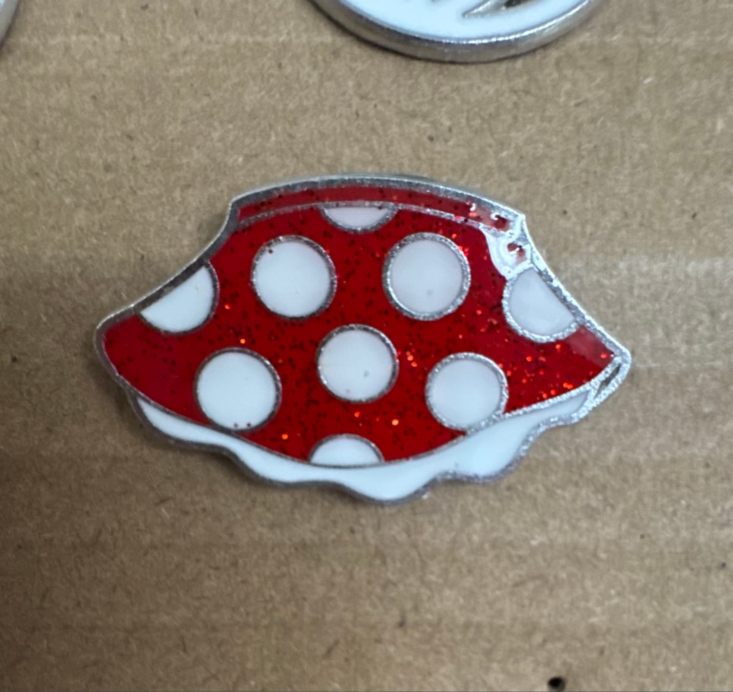Minnie Mouse Icon Skirt Red Glitter Polka Dots Pin