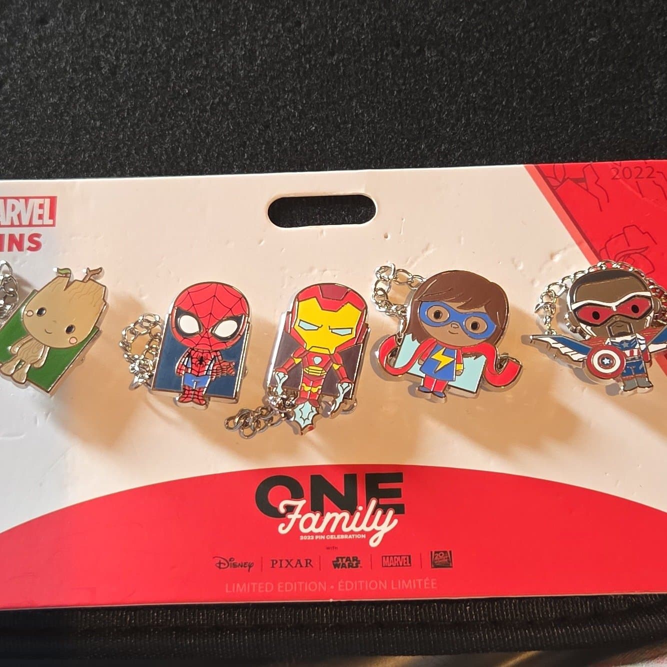 Marvel Chained Pin Set - Full Set (Groot, Spider-Man, Iron Man, Ms. Marvel, Falcon)