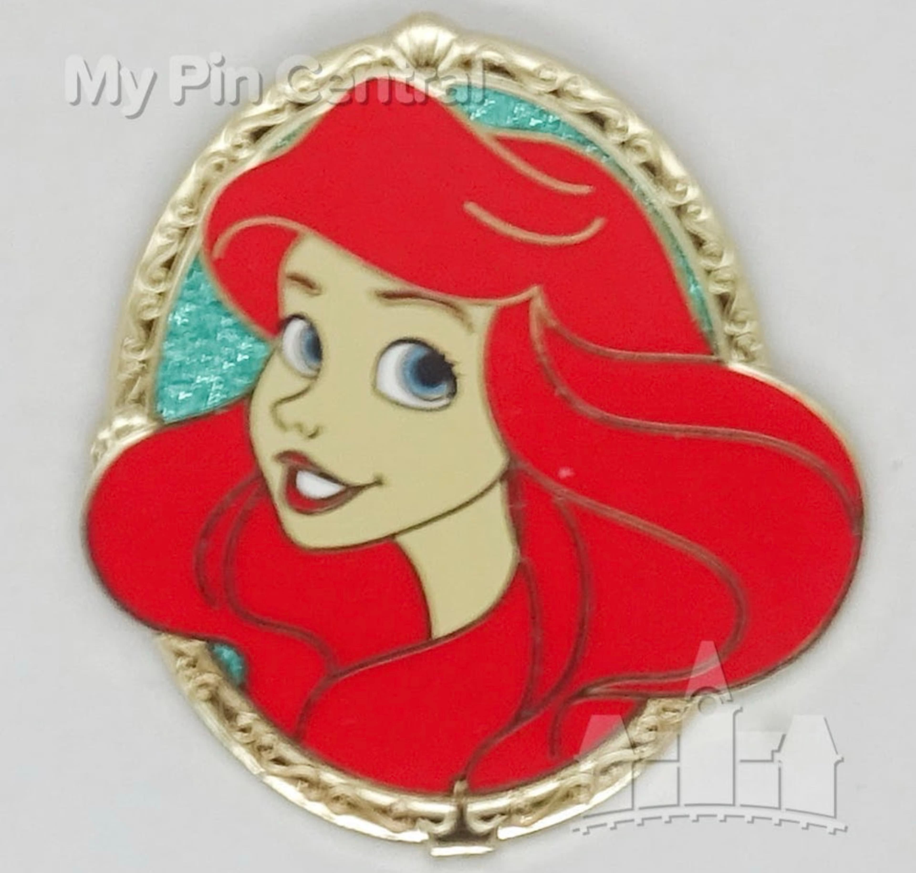 The Little Mermaid - Princess Ariel Gold Frame and Glitter Portrait Pin front