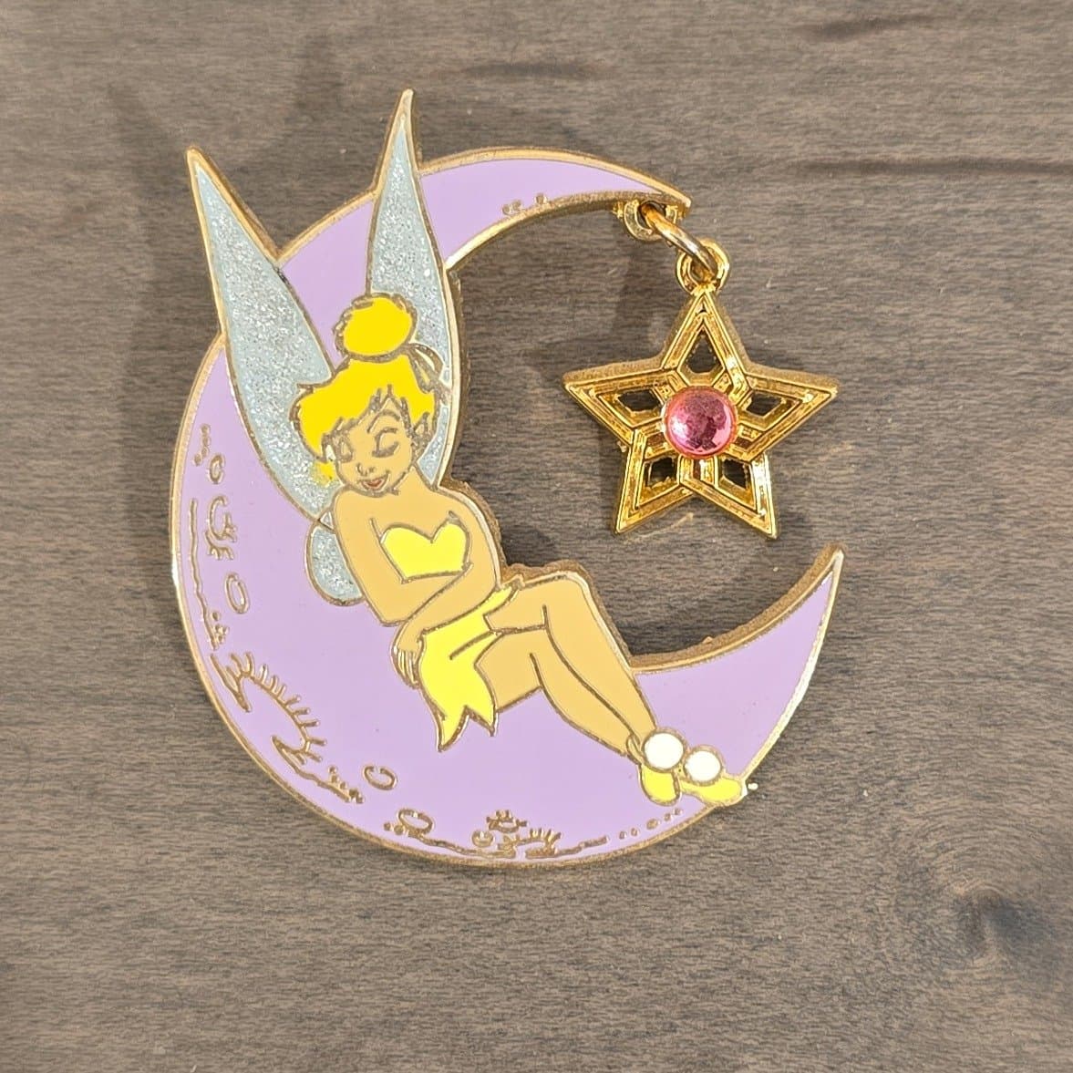 Tinker Bell on Pastel Purple Moon with Dangling Star