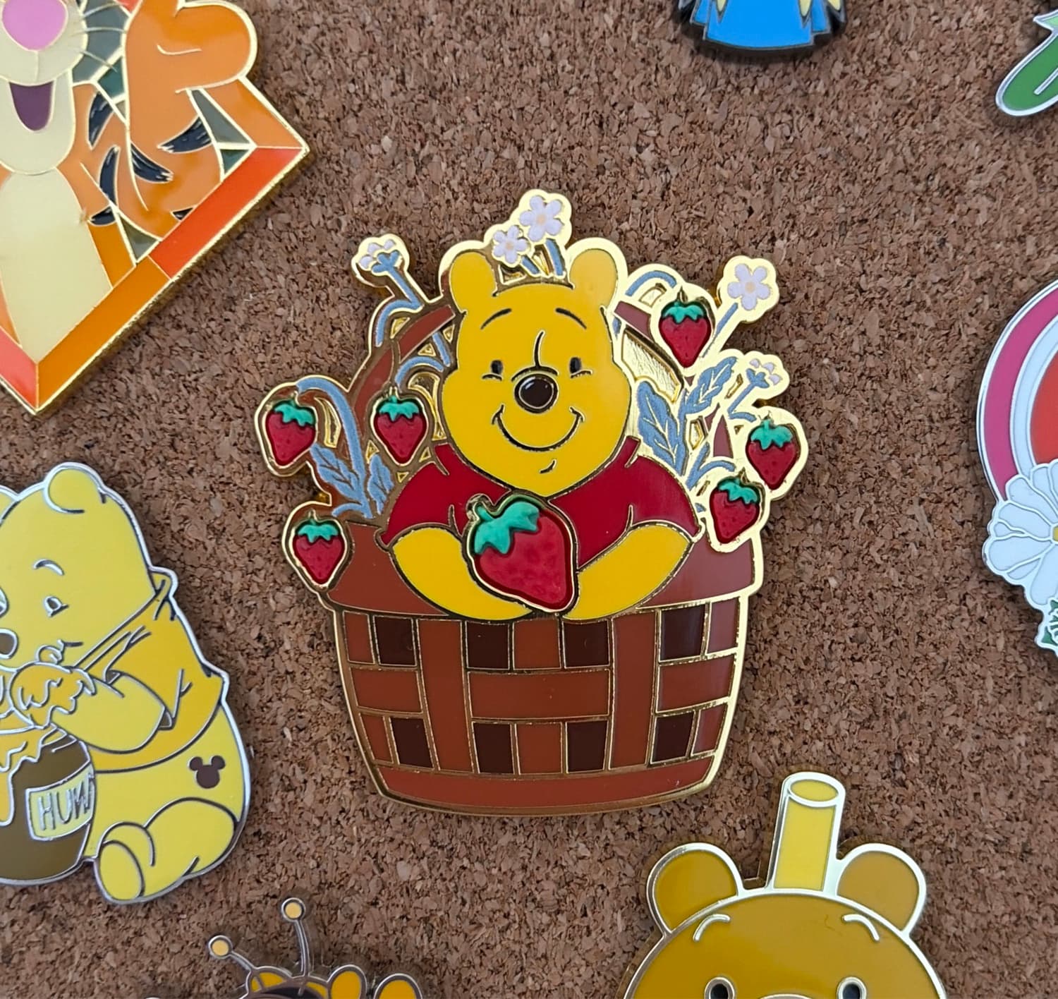 Winnie the Pooh in a Basket with Strawberries
