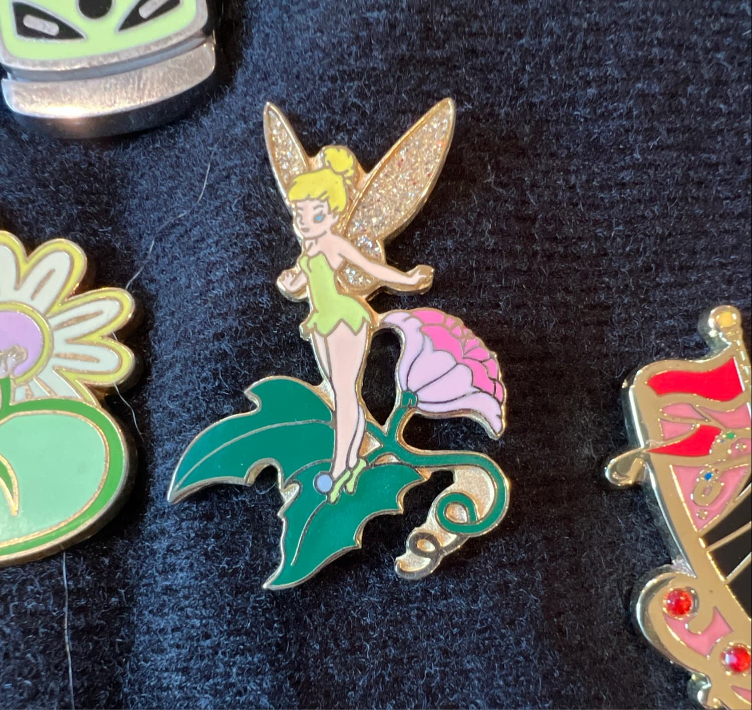 Tinker Bell on Pink Flower Leaf with Glitter Wings