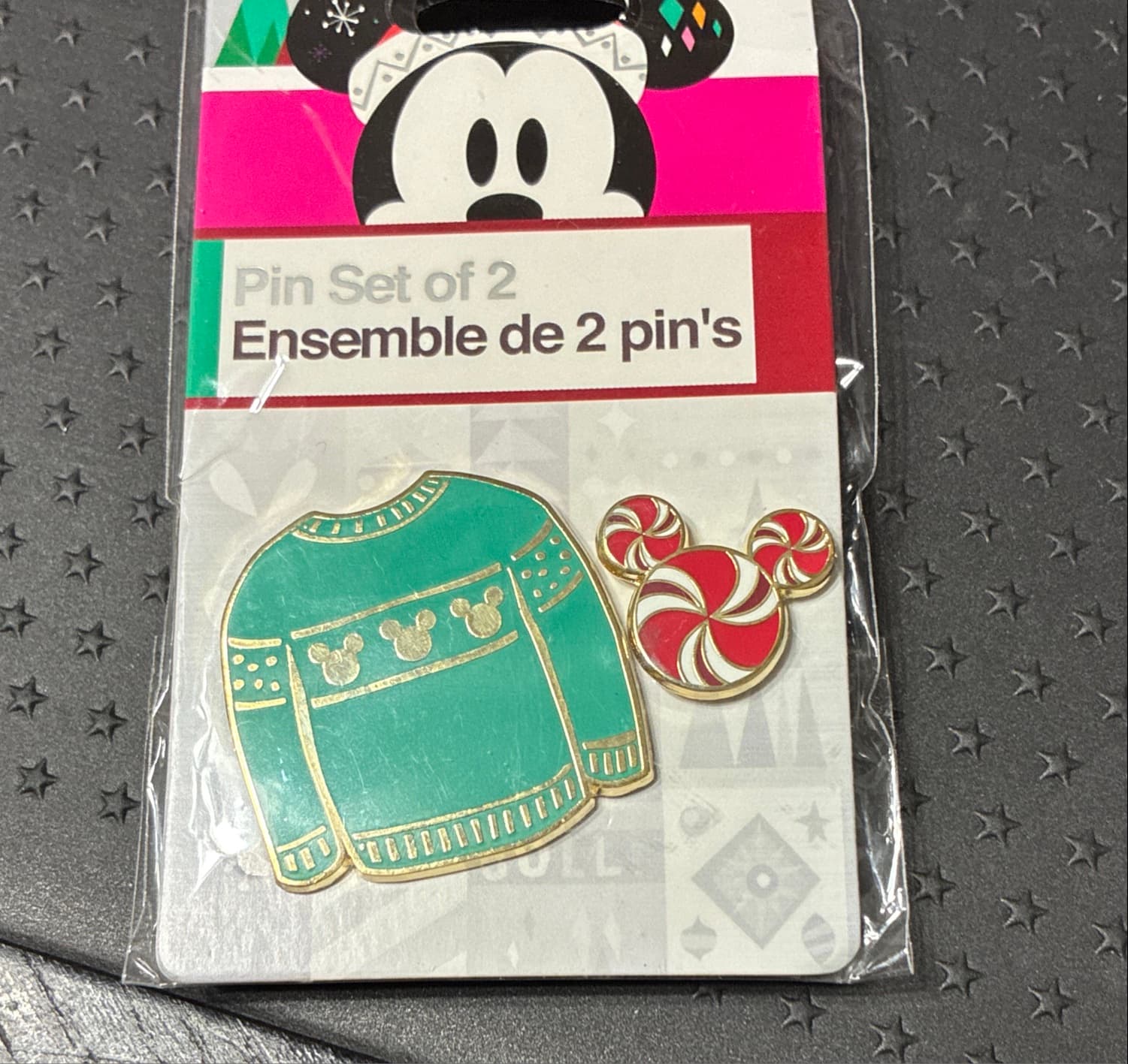 Disney Store Holiday Sweater & Candy Cane Mickey Mouse Silhouette Set Two Pins