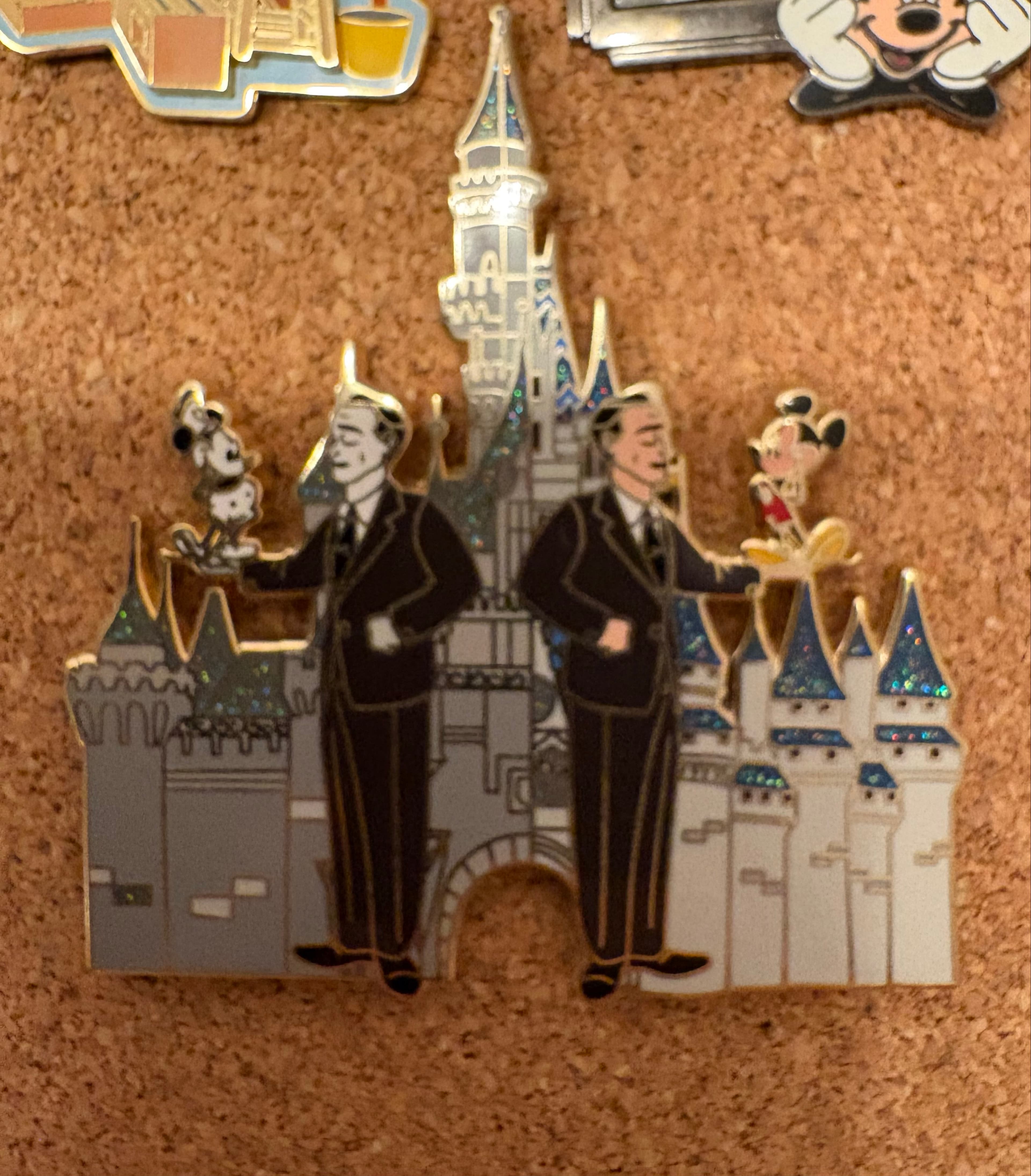 Walt Disney and Mickey Mouse Mirrored Partners Statue Sleeping Beauty Castle fantasy