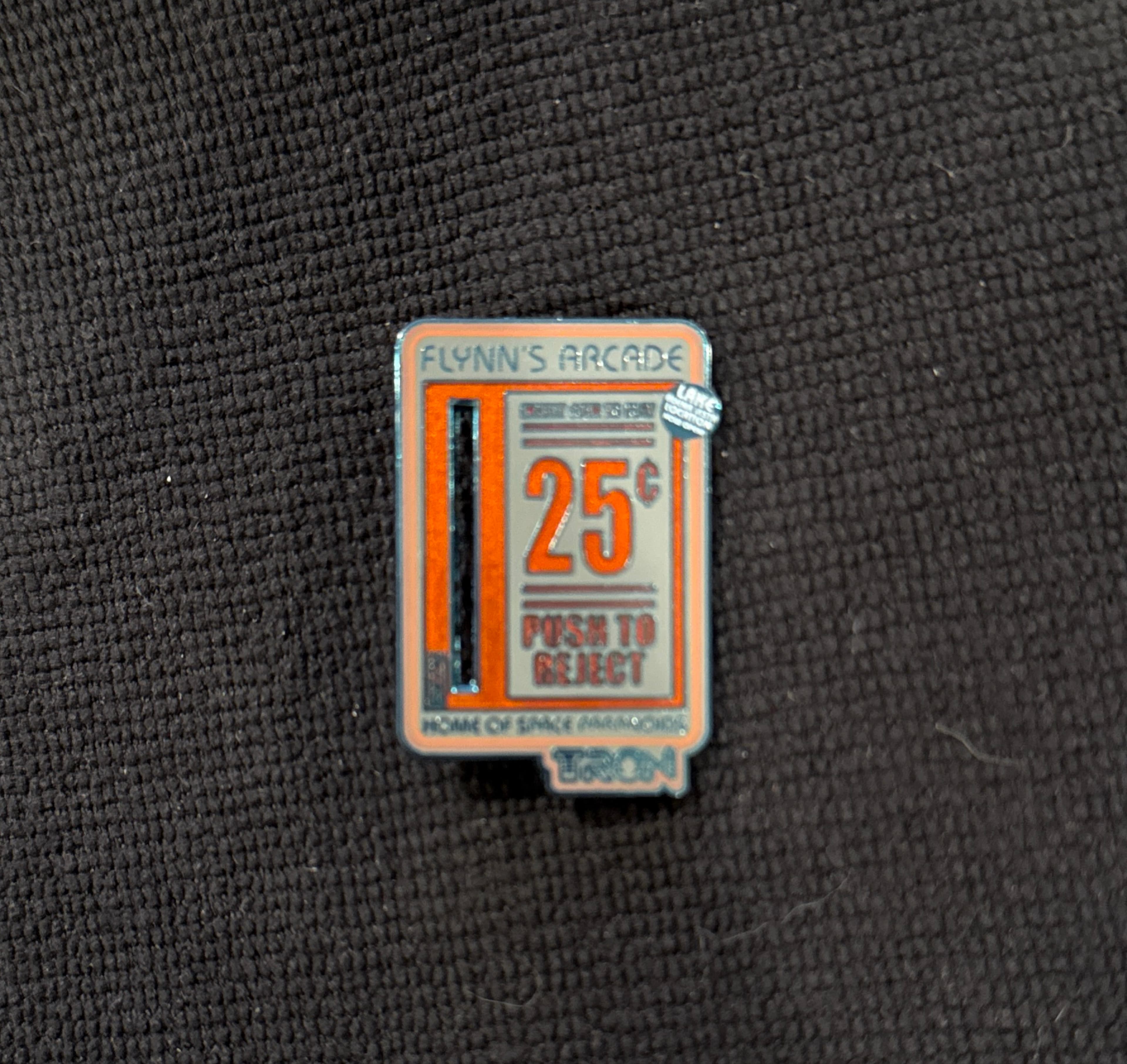 Flynn's Arcade Coin Slot - TRON Lightcycle Run - Home of Space Paranoids - 25 Cents Push to Reject
