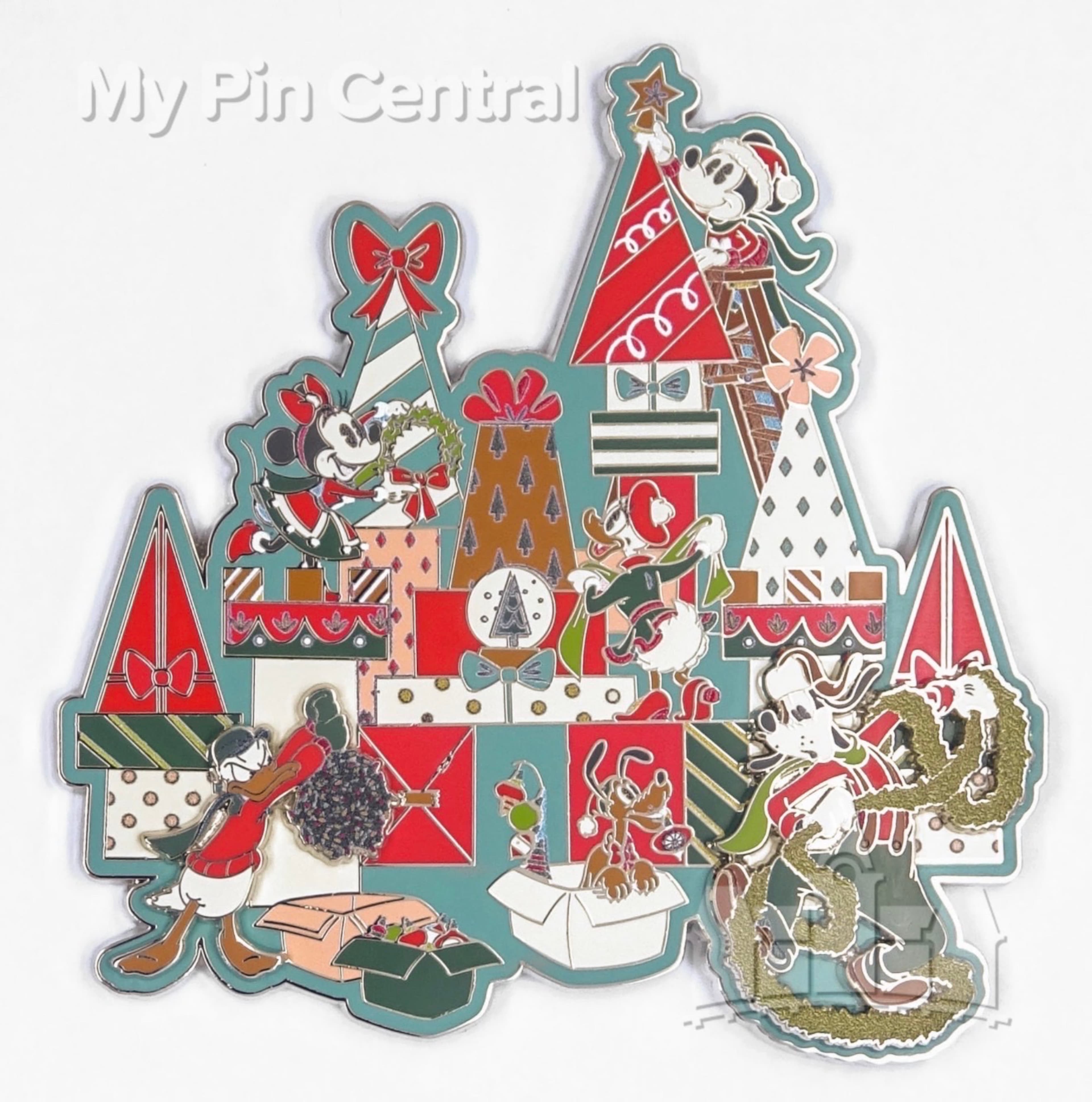 Mickey, Minnie, Goofy, Donald, Pluto, and Puppy Christmas Presents Jumbo Pin