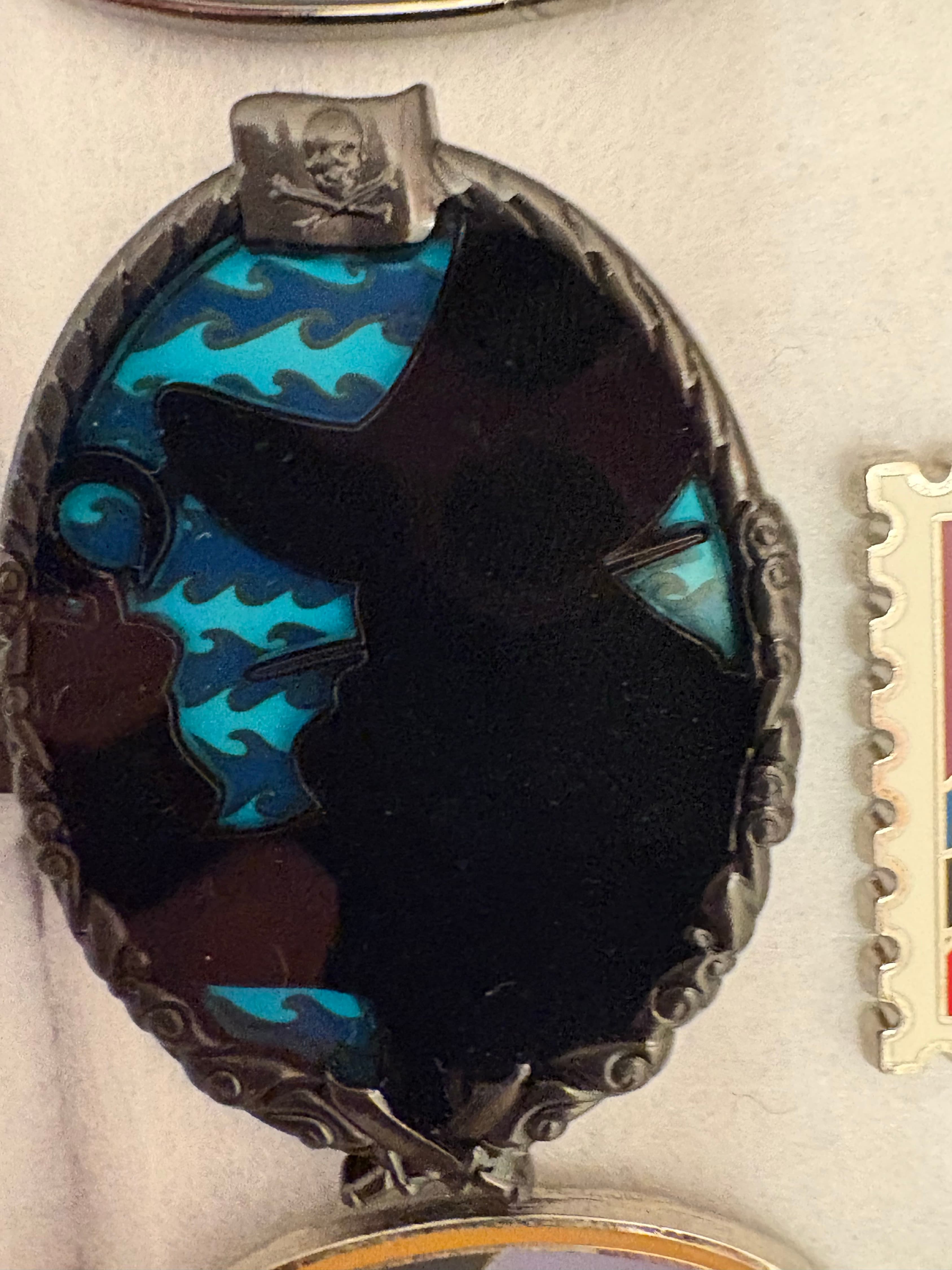 Captain Hook Silhouette with Pirate Flag and Waves