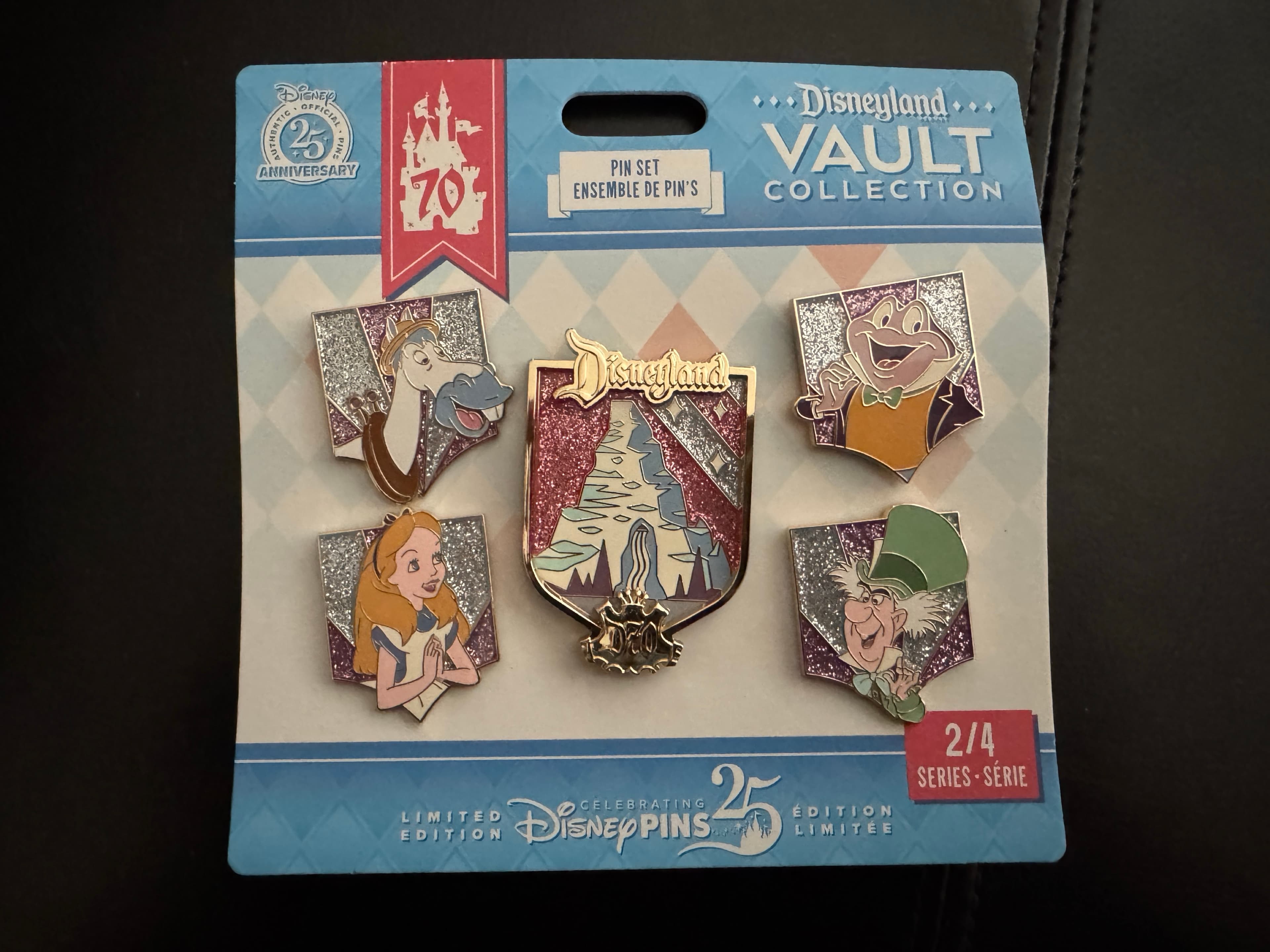 Mr Toad, Alice, and Mad Hatter Sleeping Beauty Castle Disneyland 70th front