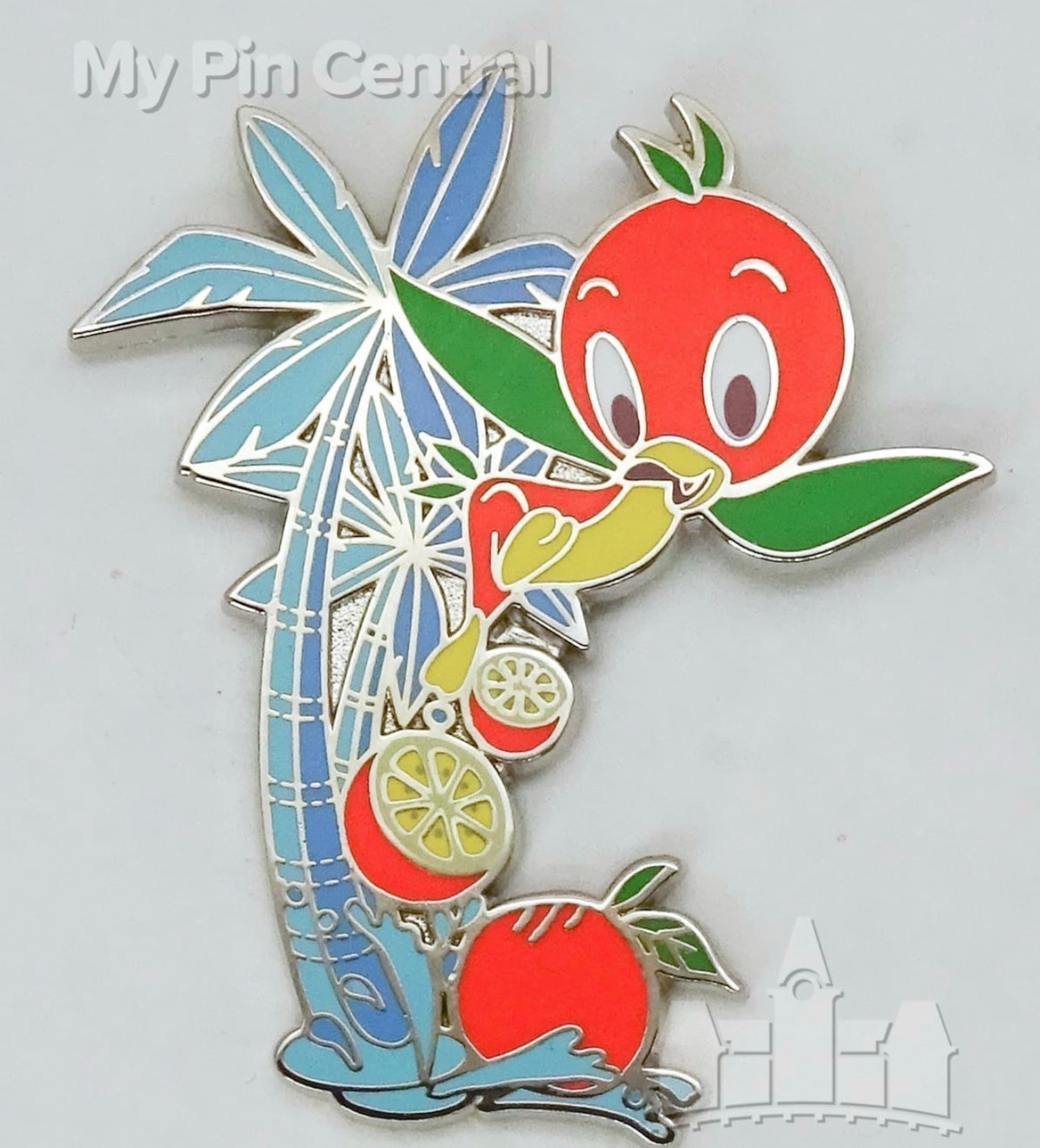 Orange Bird with Palm Trees and Oranges